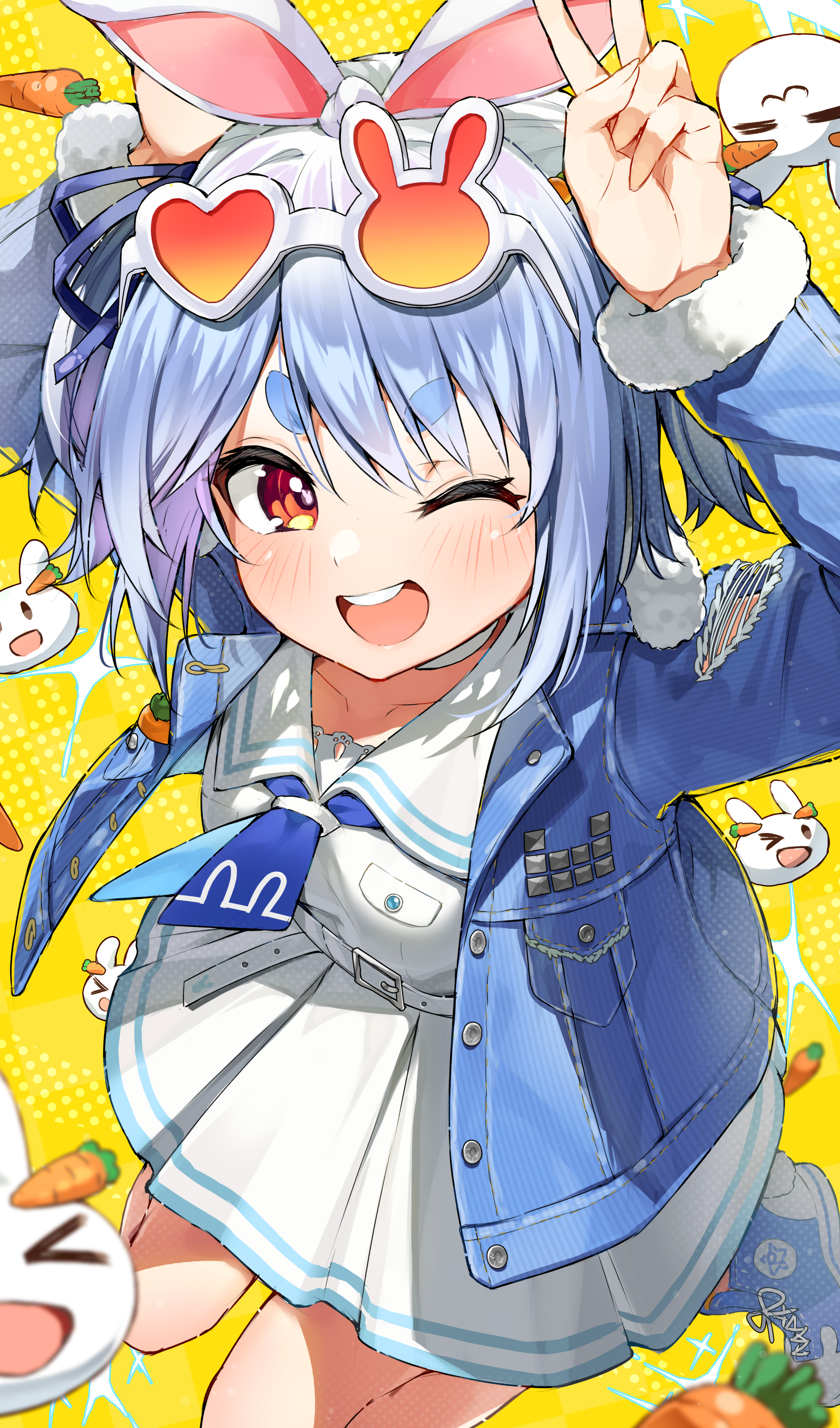 Usada Pekora with Bunny Ears and Peace Sign HD Phone Wallpaper