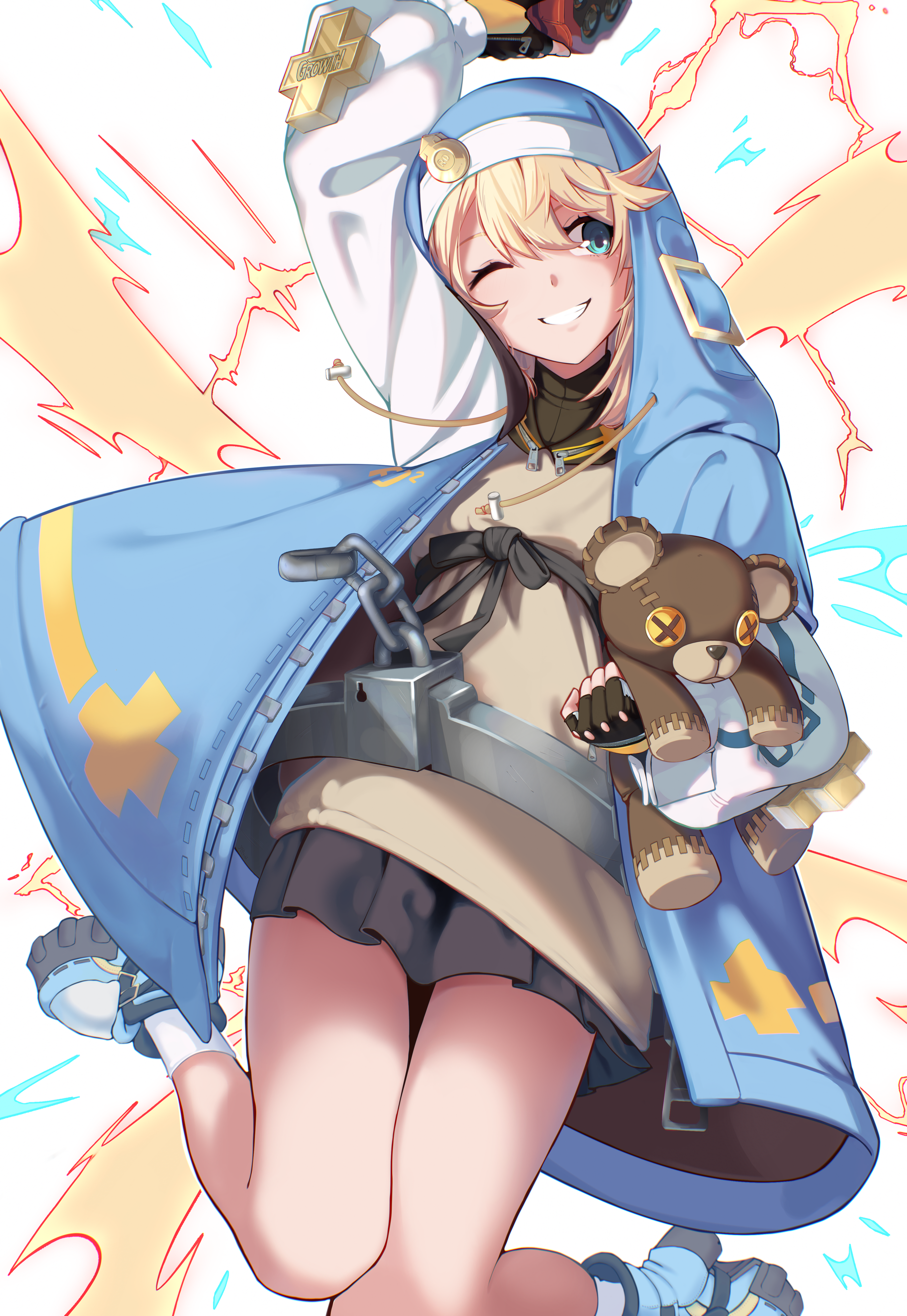 Bridget from Guilty Gear holding a teddy bear HD Phone Wallpaper