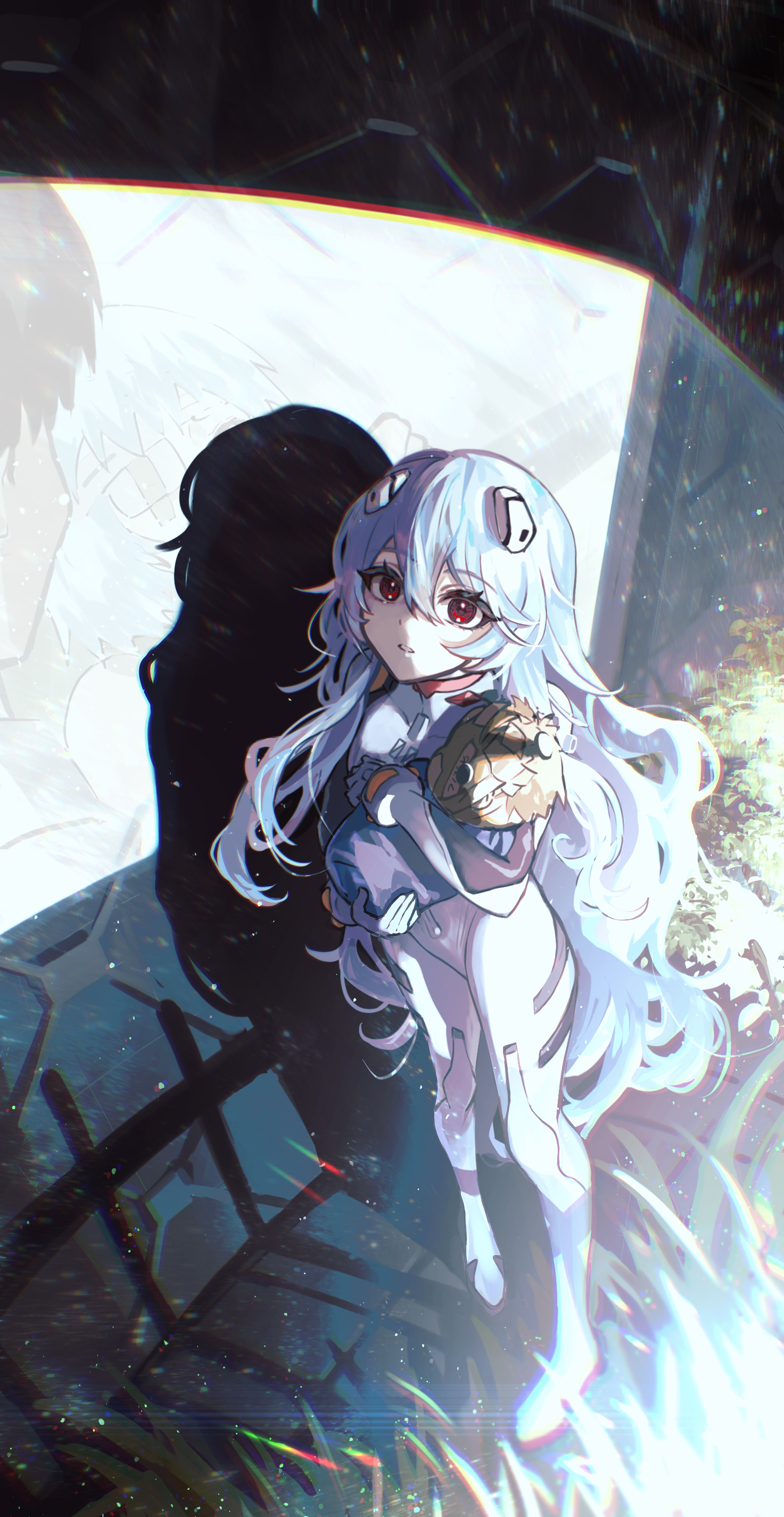 Ayanami Rei holding a creature from Rebuild of Evangelion HD Phone Wallpaper