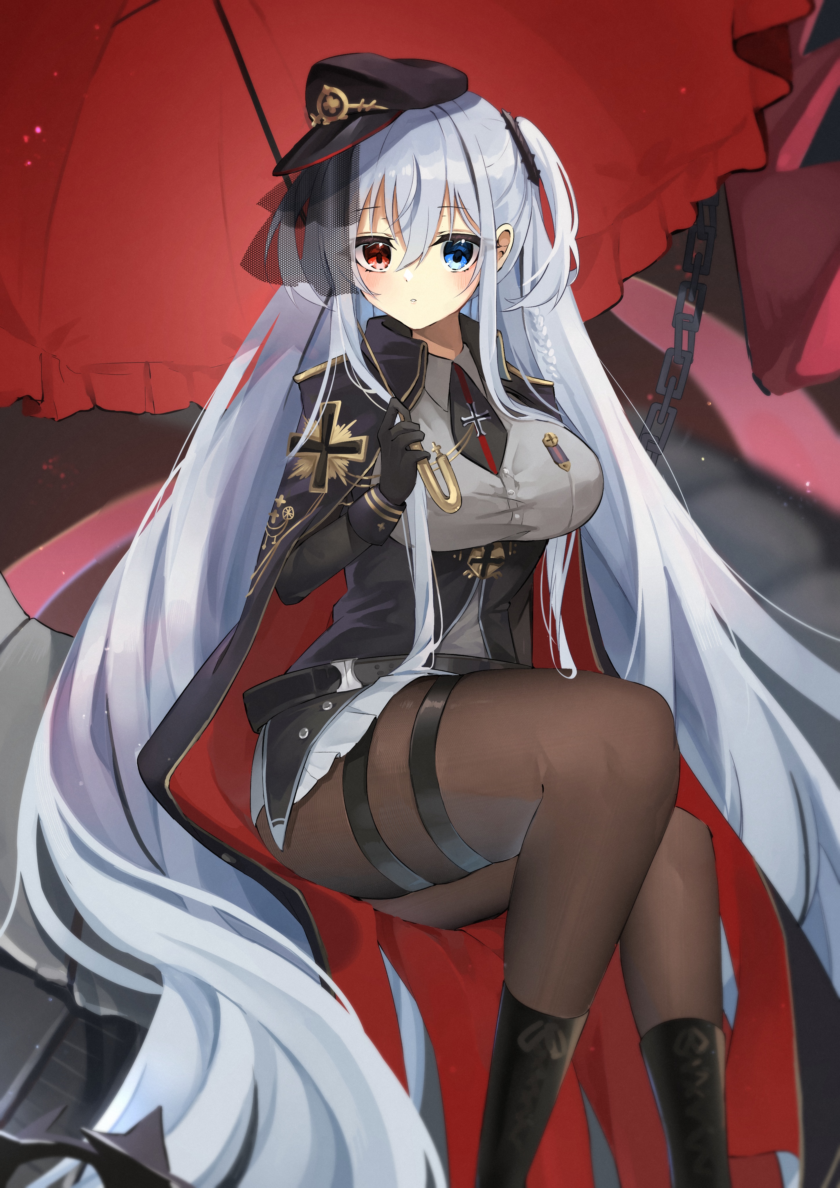 Elbing from Azur Lane with a red umbrella HD Phone Wallpaper