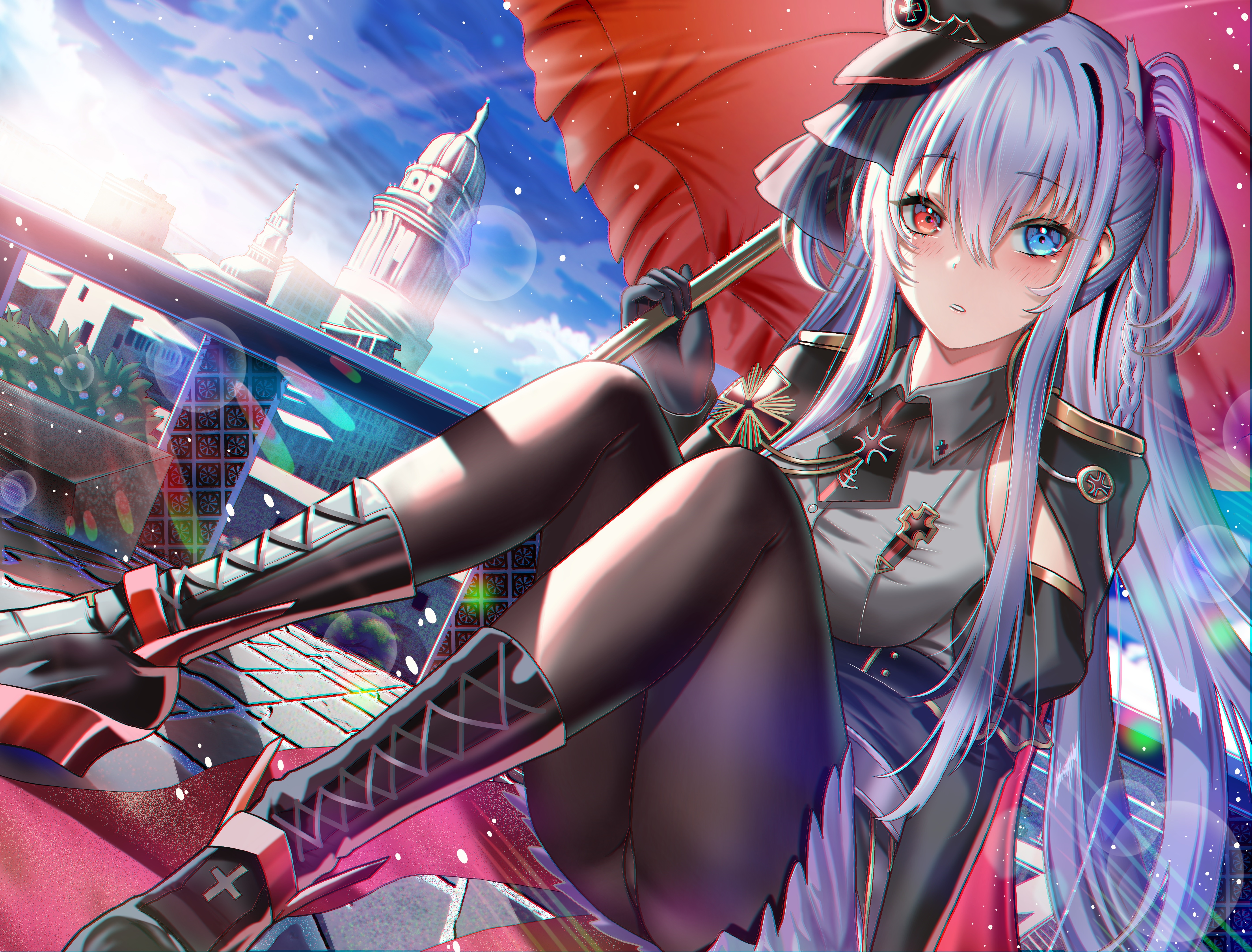 4K Elbing Azur Lane fan art with umbrella HD Wallpaper