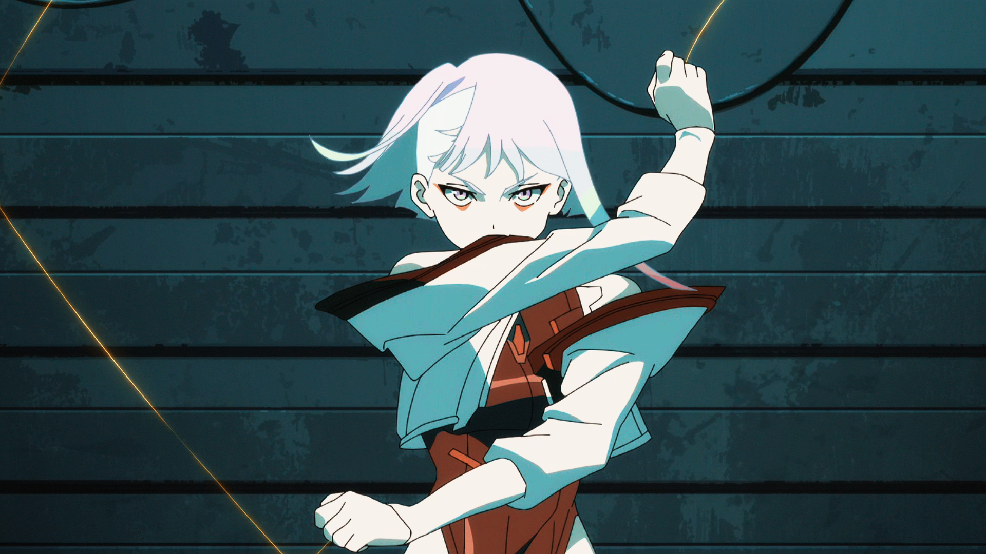 Lucy from Cyberpunk: Edgerunners in action HD Wallpaper