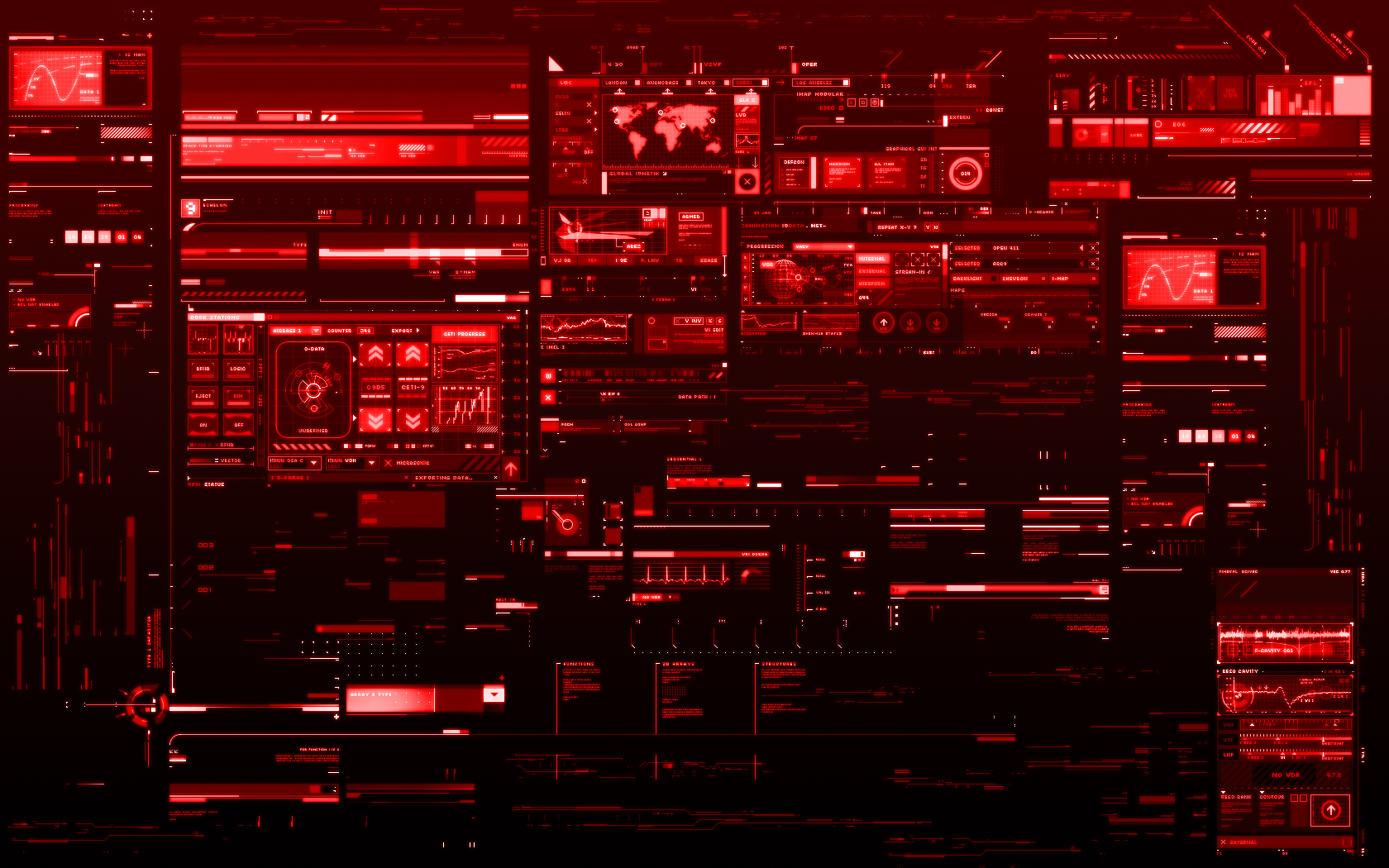 Red digital screens with data and graphs HD Wallpaper