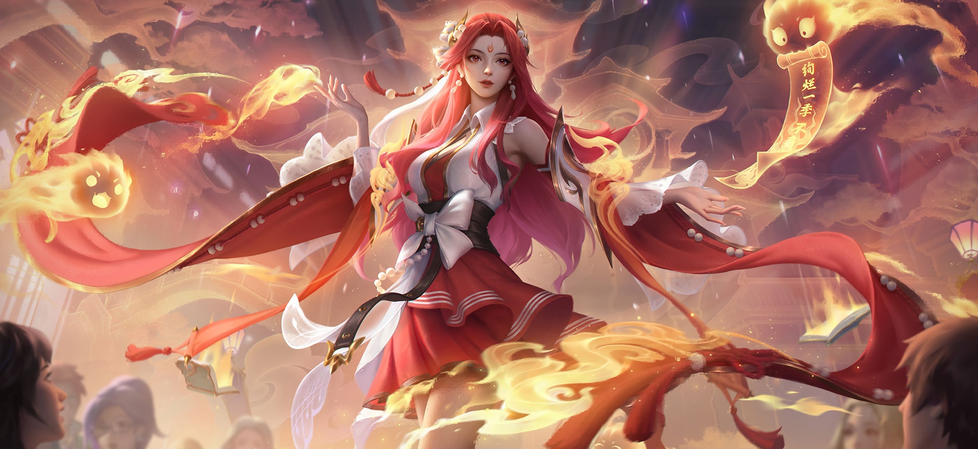 Honor of Kings: Woman with fiery ribbons and spirit HD Wallpaper
