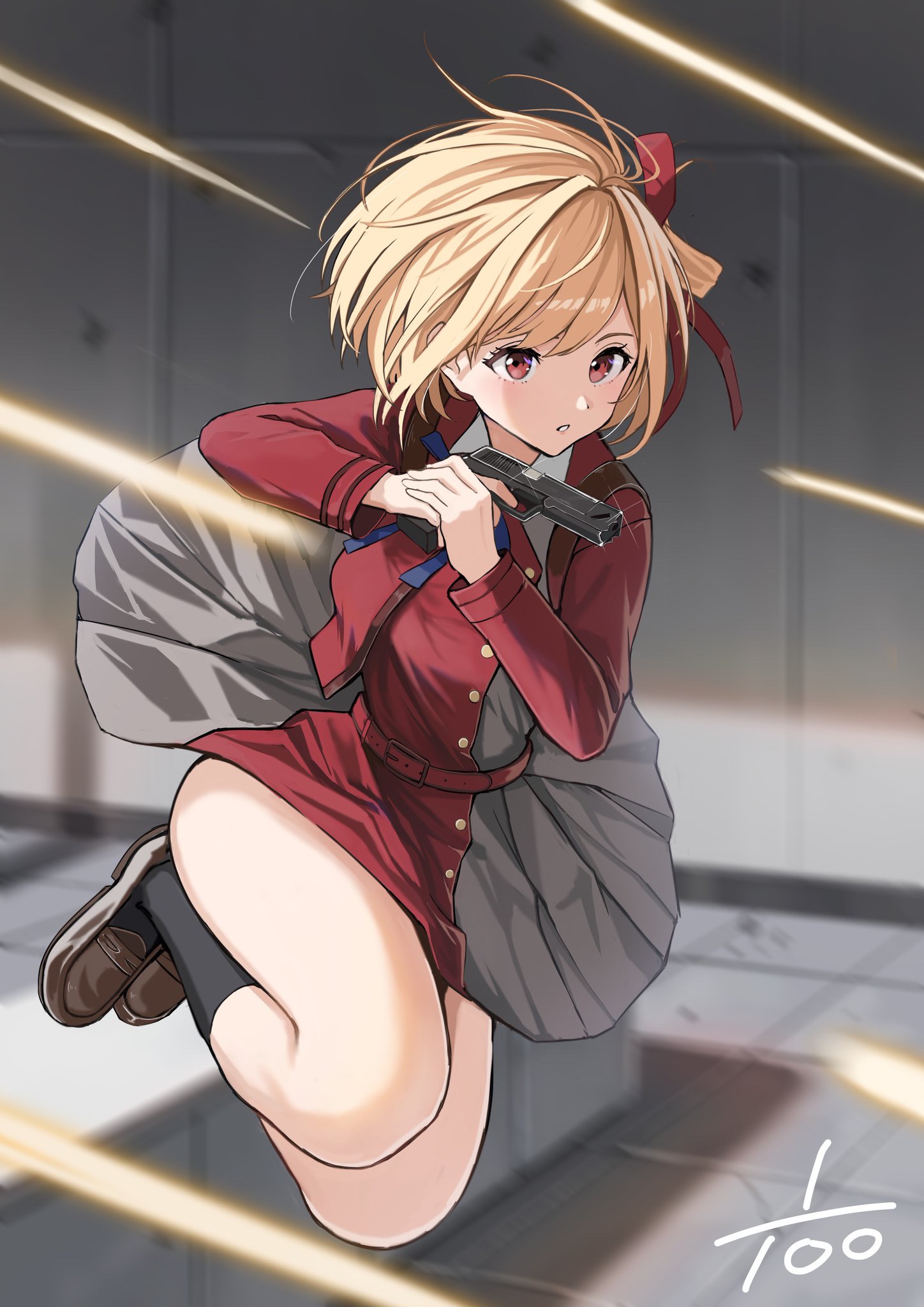 Nishikigi Chisato from Lycoris Recoil with a gun HD Phone Wallpaper