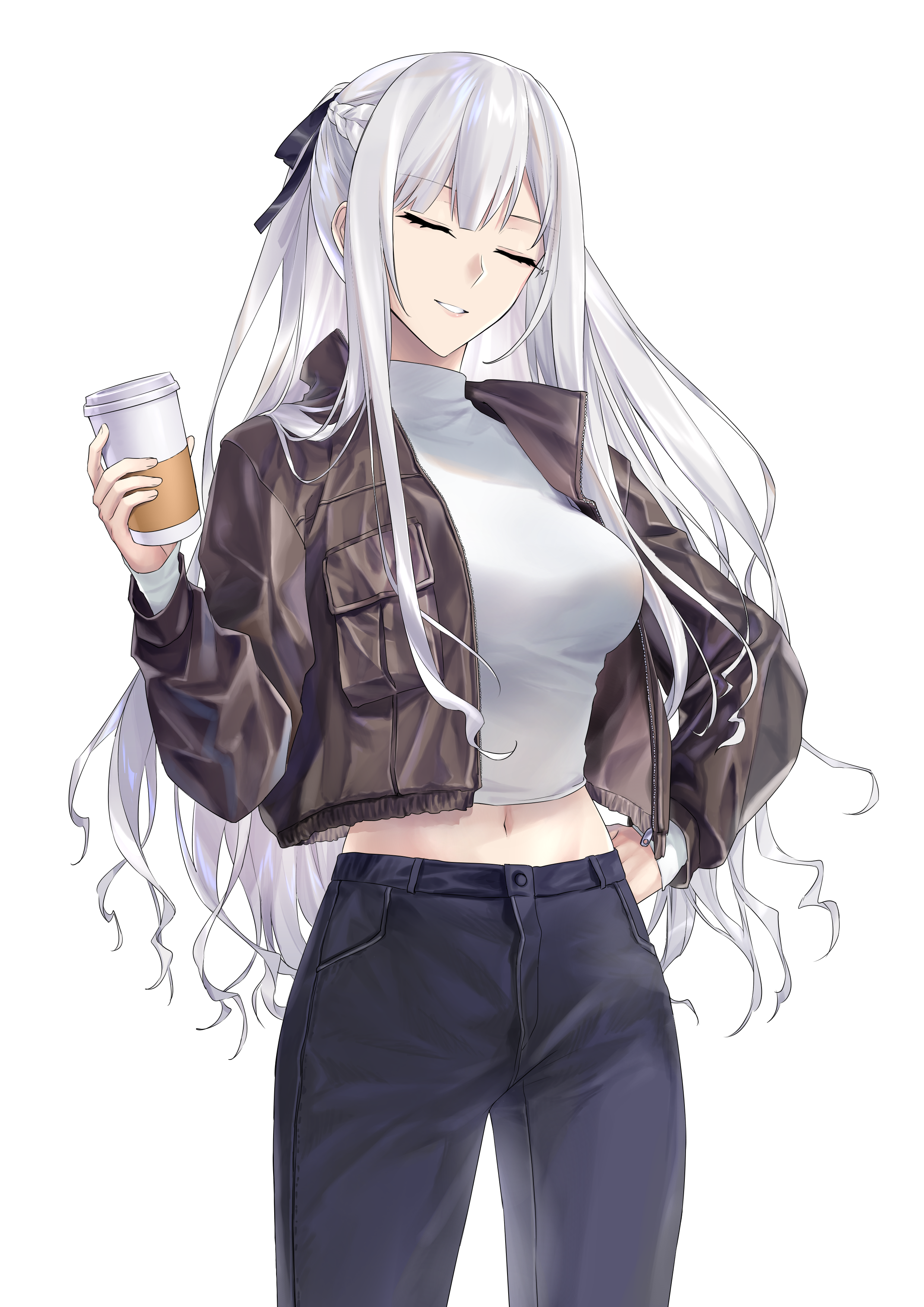 AK-12 from Girls Frontline holding a coffee cup HD Phone Wallpaper