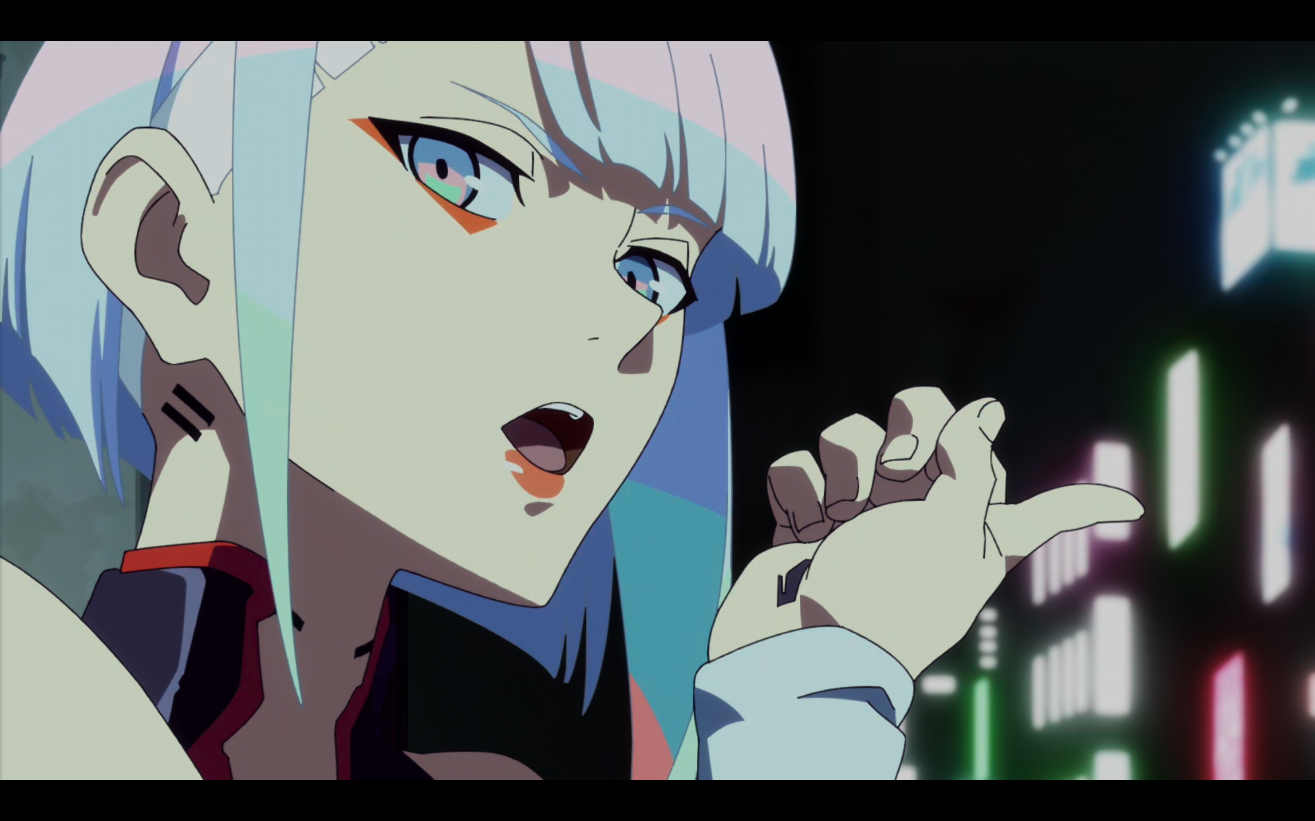 Lucy from Cyberpunk: Edgerunners in a city at night HD Wallpaper