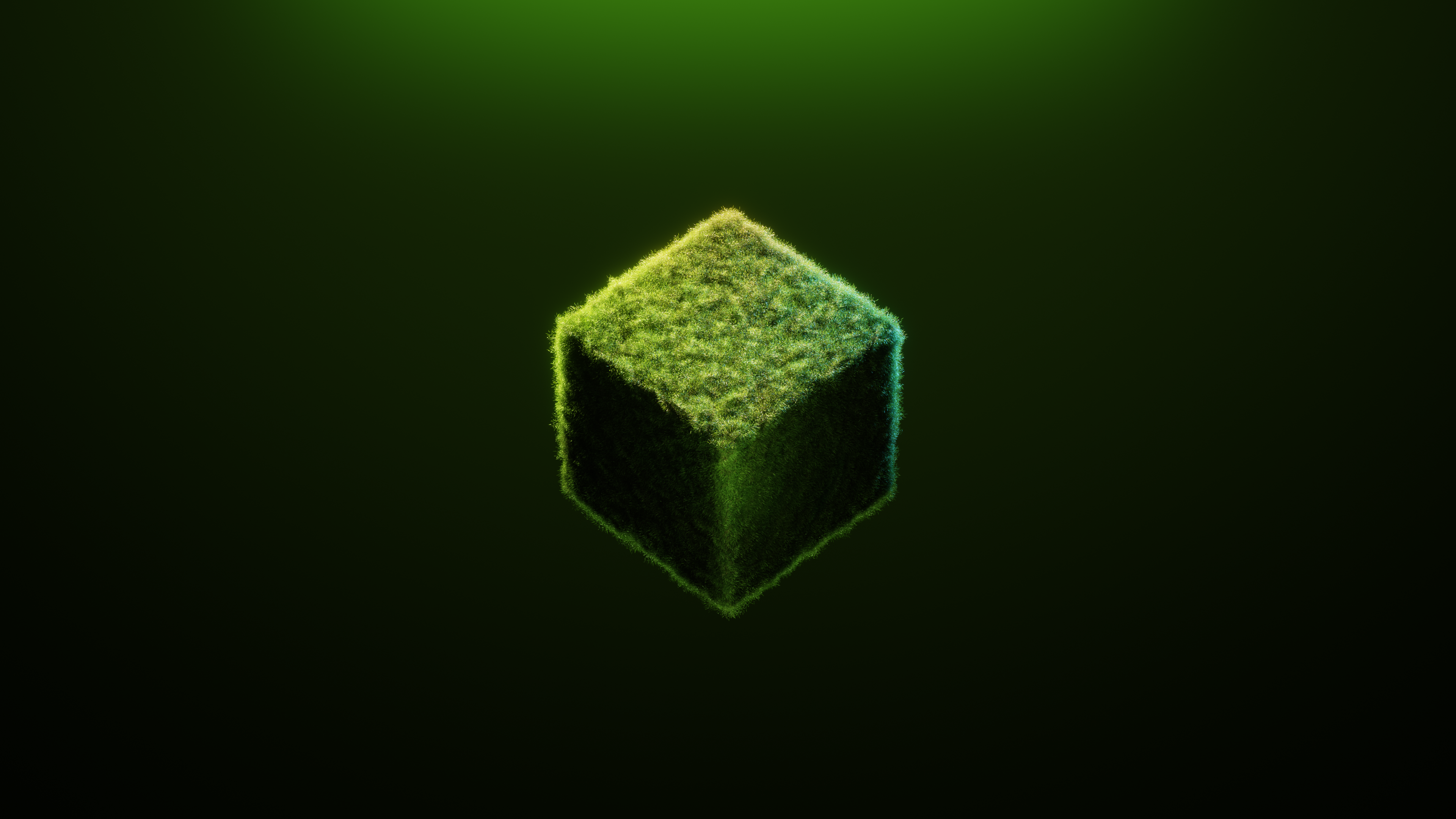 4K Grass Cube with Green Gradient Background HD Wallpaper