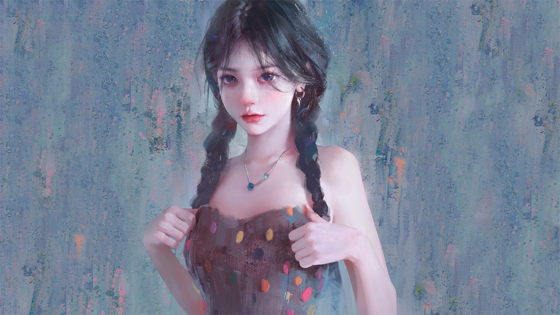Artwork of a girl with braids HD Wallpaper
