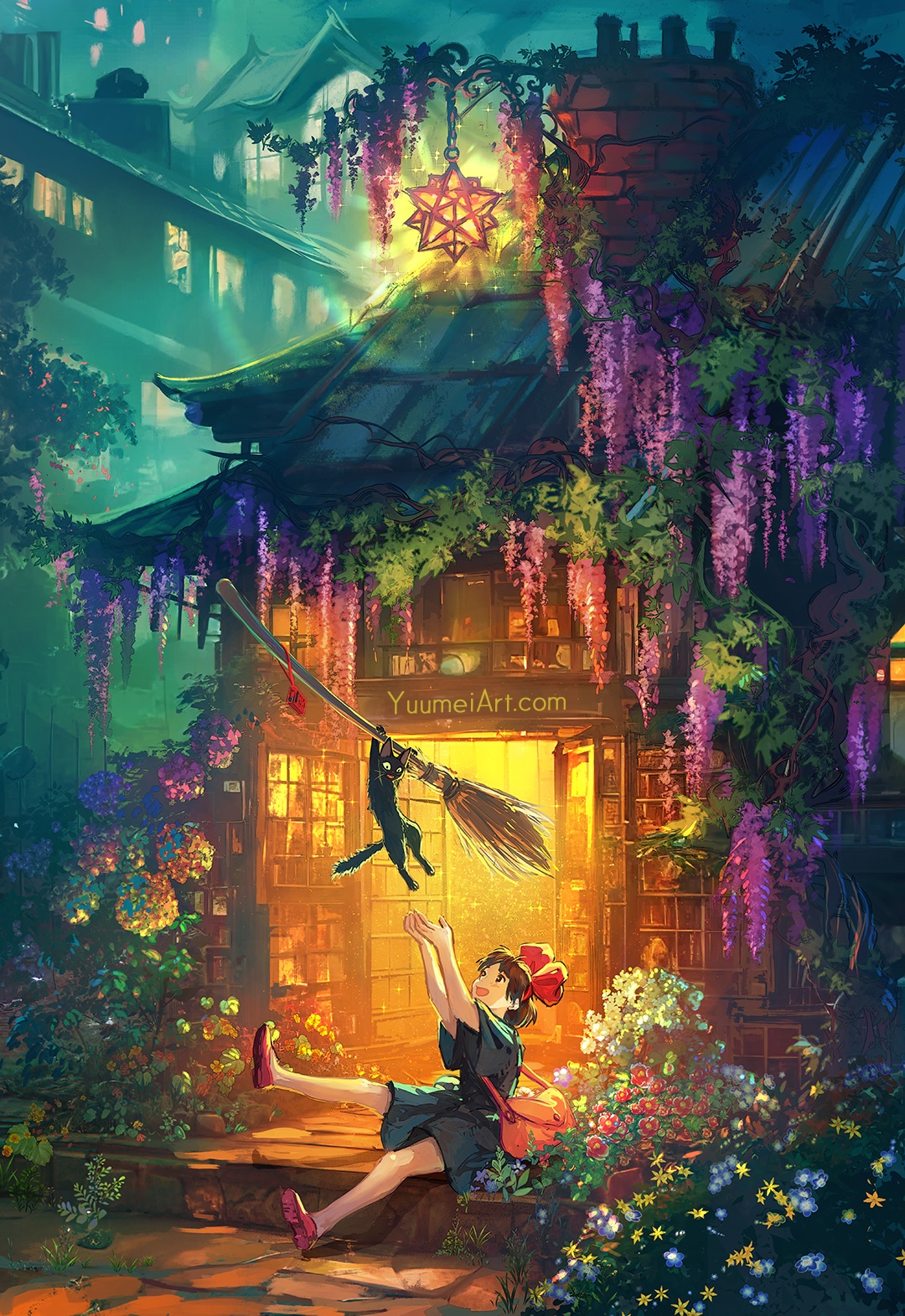 Kiki's Delivery Service Fan Art with Cat and Broom HD Phone Wallpaper