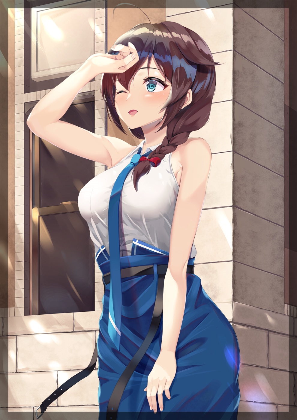 Shigure from Kantai Collection in a blue skirt HD Phone Wallpaper