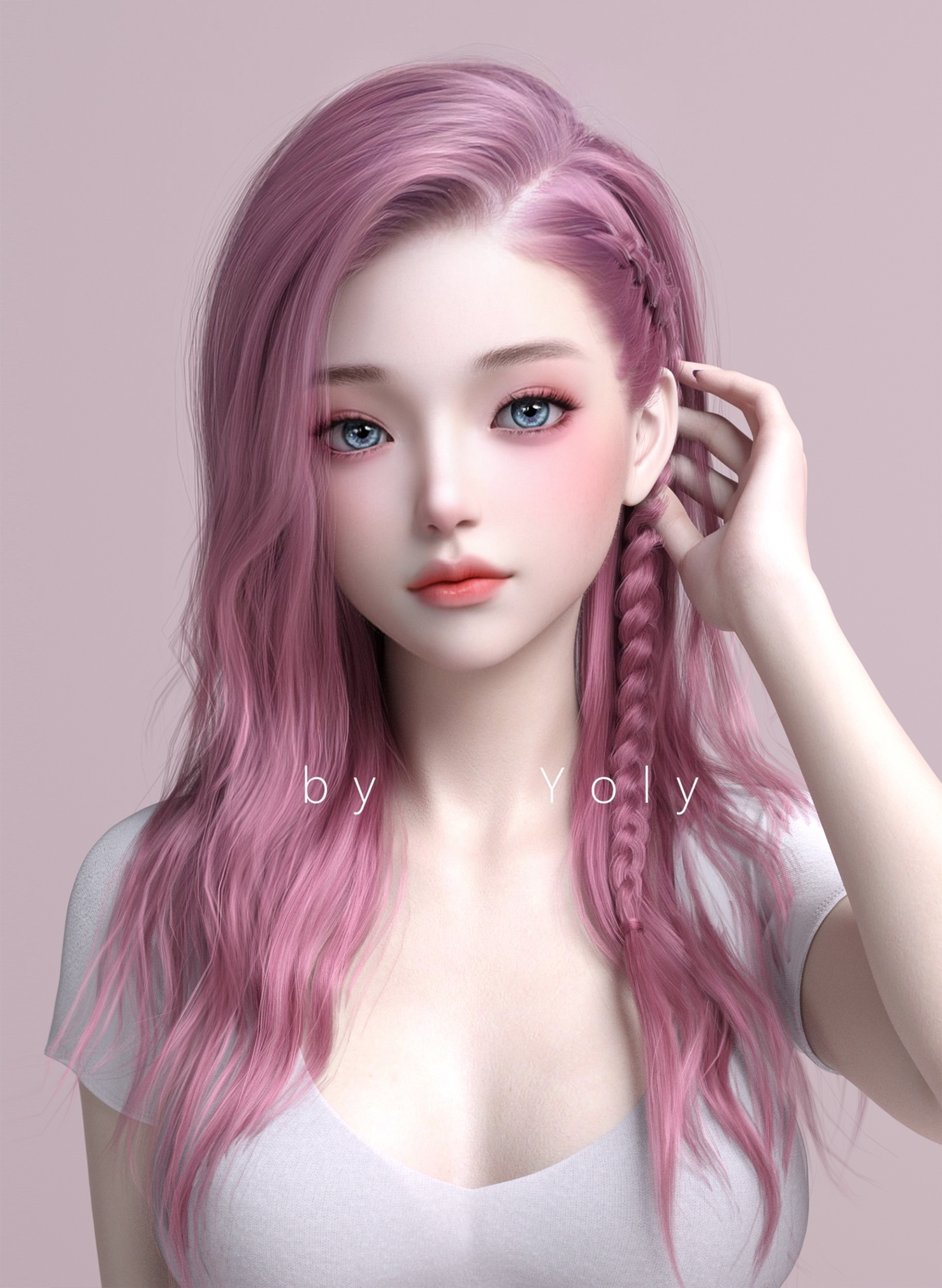 Fantasy girl with pink braids HD Phone Wallpaper