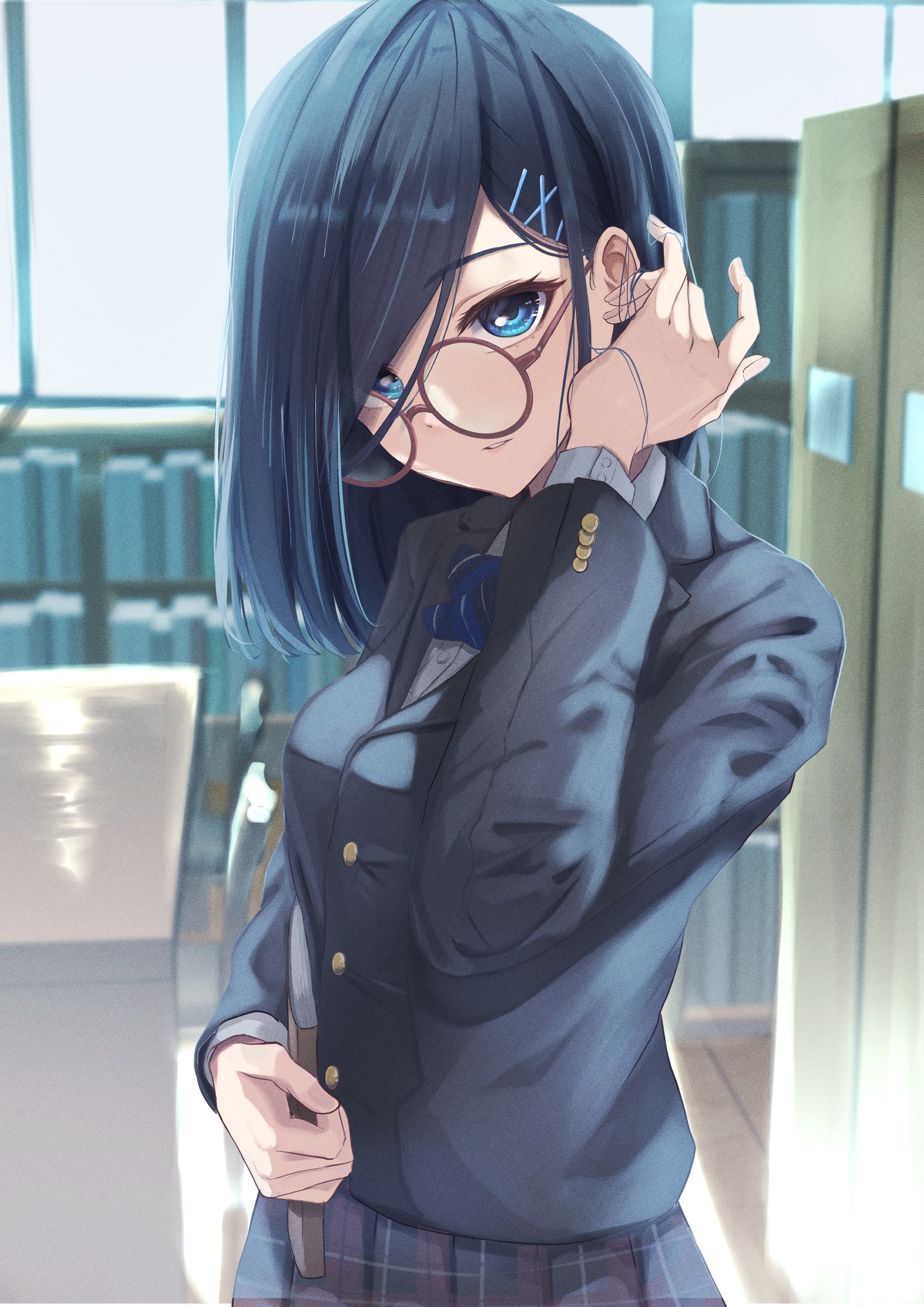 Girl with glasses in a school uniform HD Phone Wallpaper
