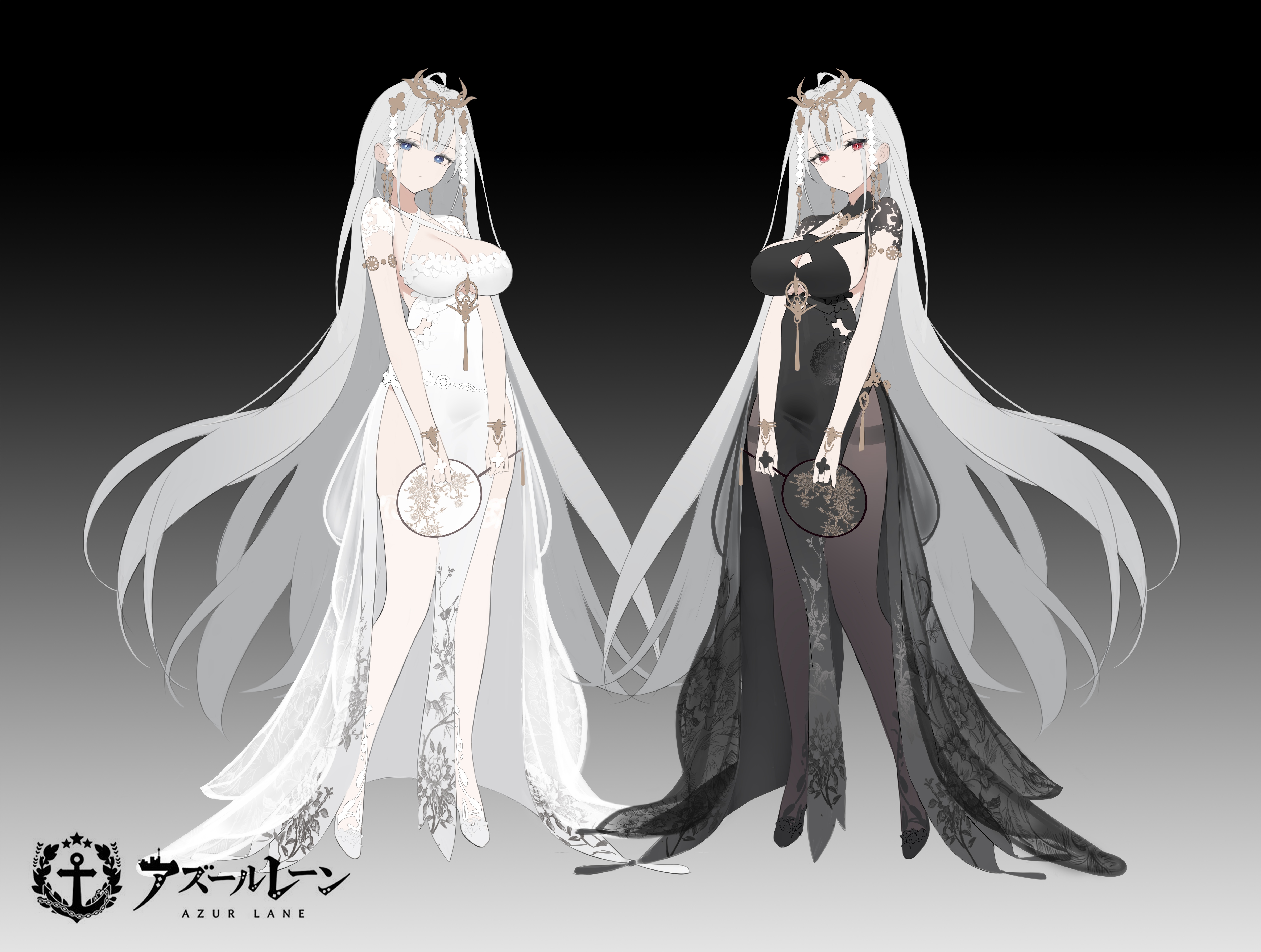 Azur Lane Emden twins in white and black dresses HD Wallpaper