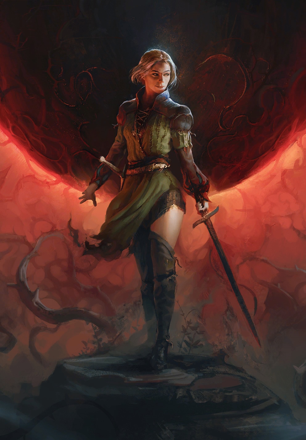 Renfri from The Witcher Gwent with a sword HD Phone Wallpaper
