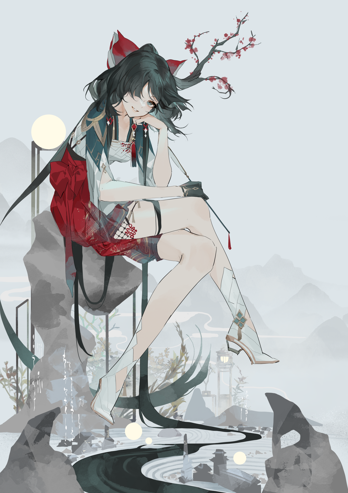 Girl with fox ears and cherry blossoms HD Phone Wallpaper