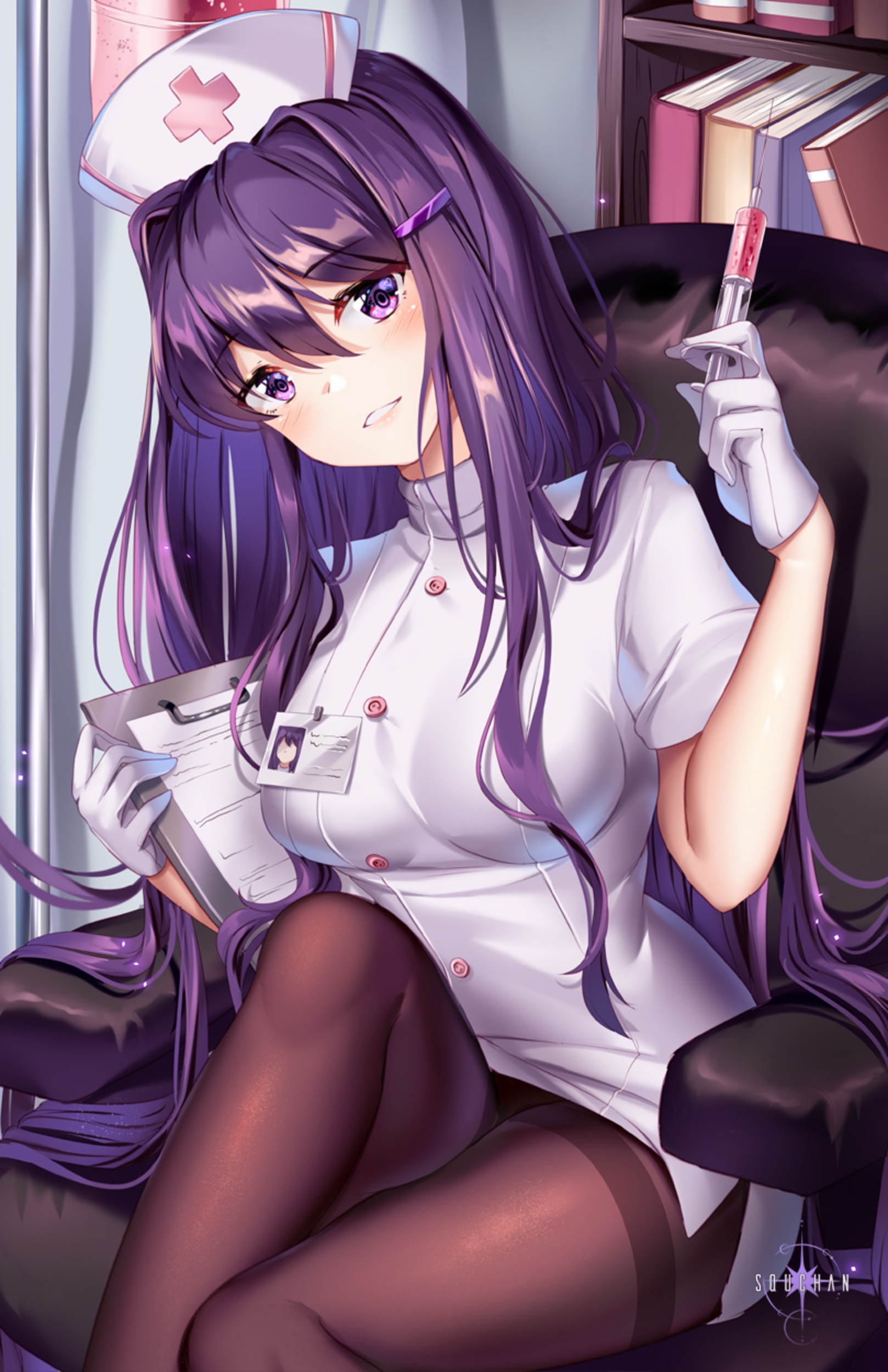 Yuri from Doki Doki Literature Club as a nurse HD Phone Wallpaper