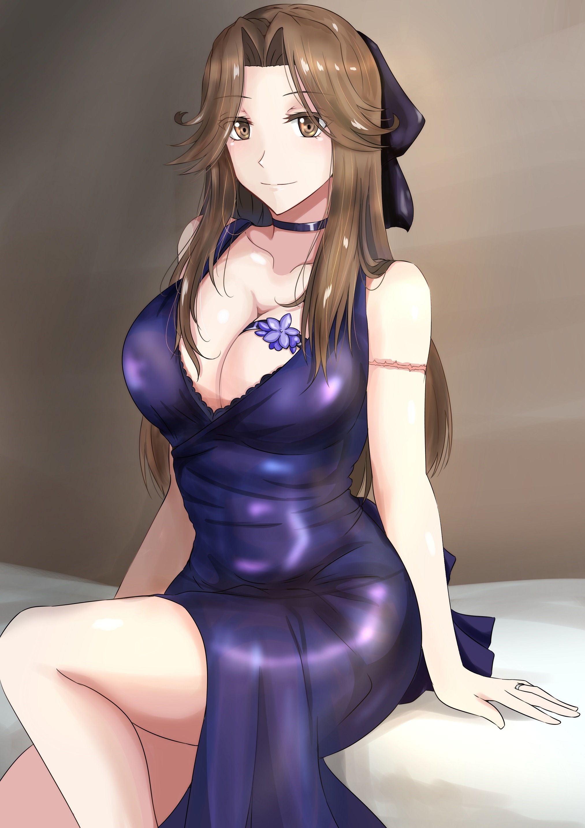 Jintsuu from Kantai Collection in a purple dress HD Phone Wallpaper