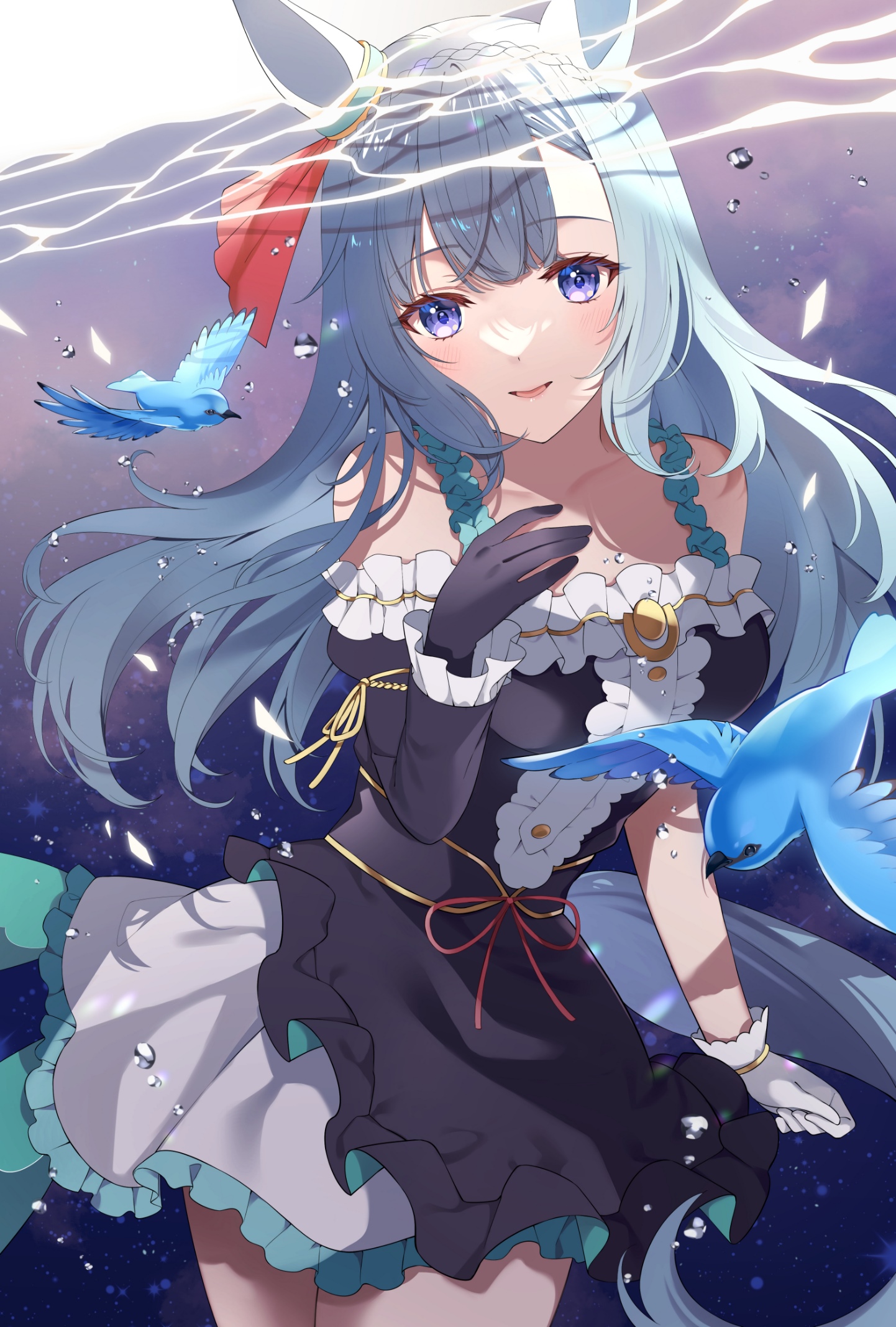 Anime girl with blue hair and birds HD Phone Wallpaper