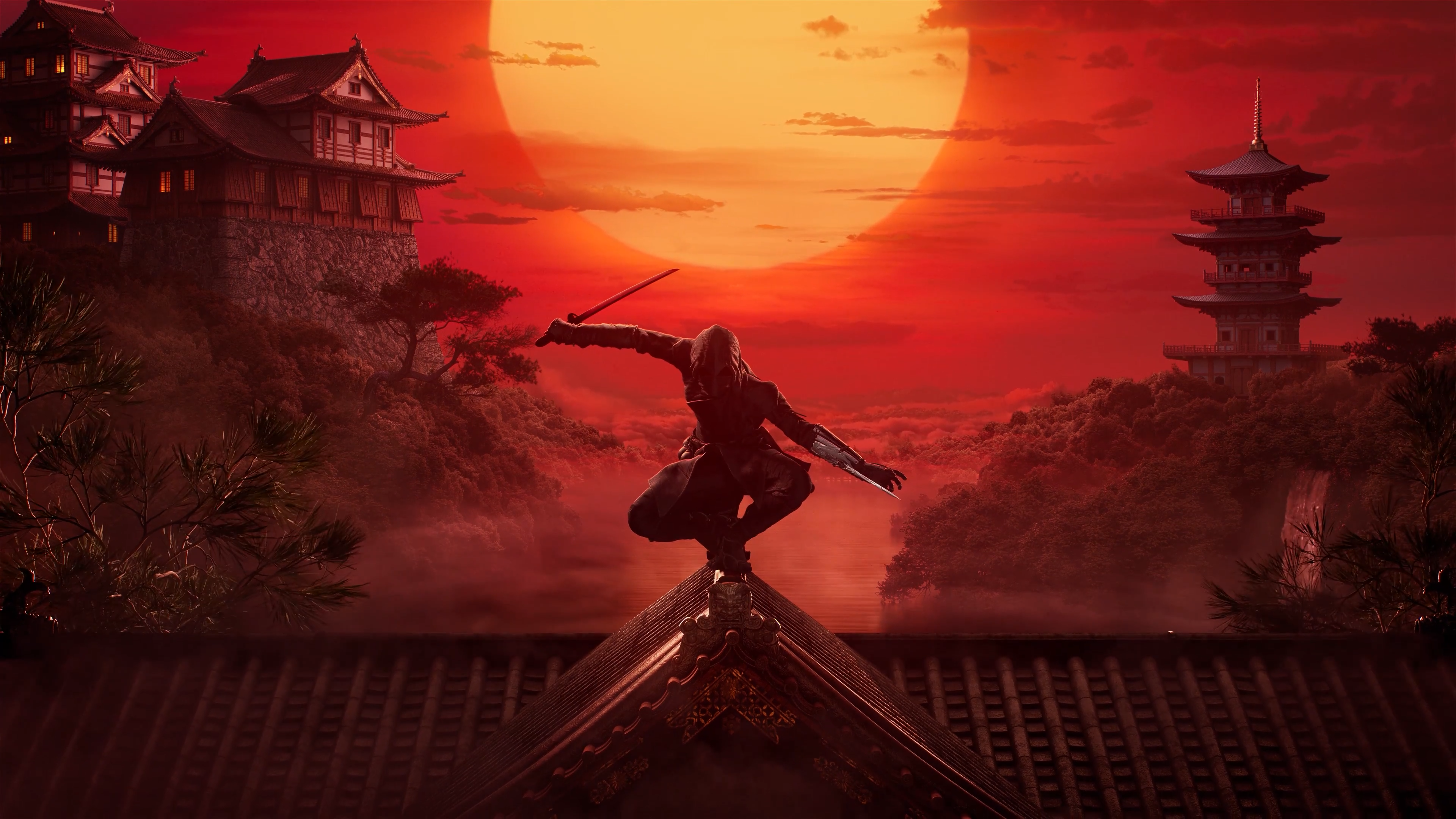 Assassin's Creed Codename Red: Ninja on Rooftop at Sunset HD Wallpaper