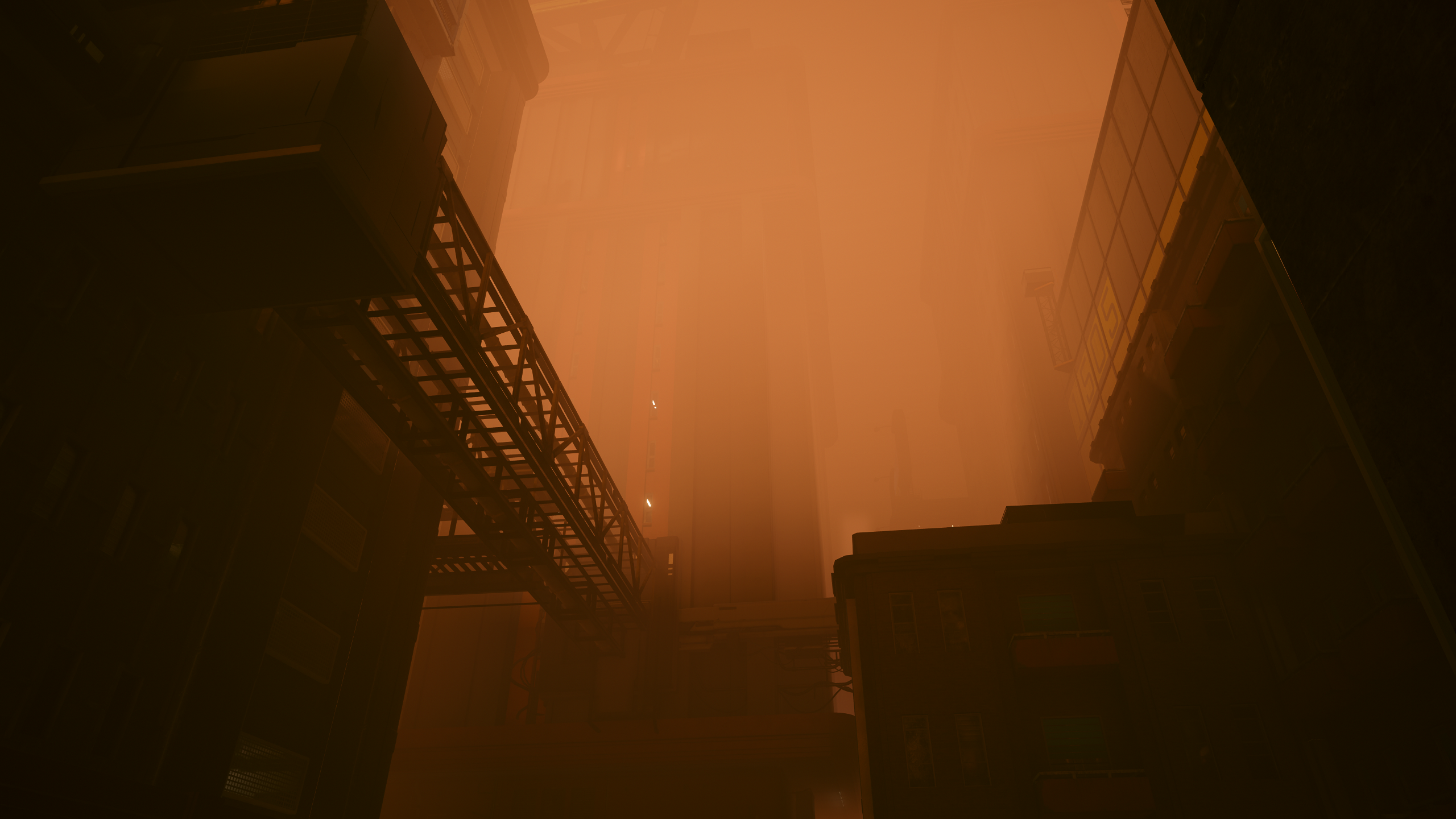 Cyberpunk 2077 industrial cityscape with orange haze HD Wallpaper