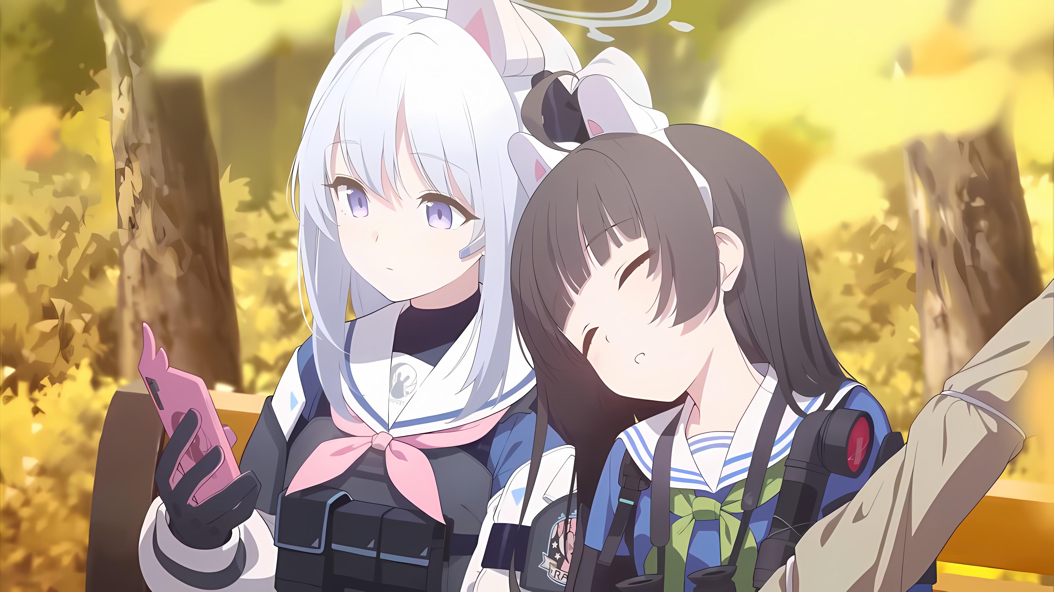 4K Blue Archive Anime Girls Resting Outdoors HD Wallpaper