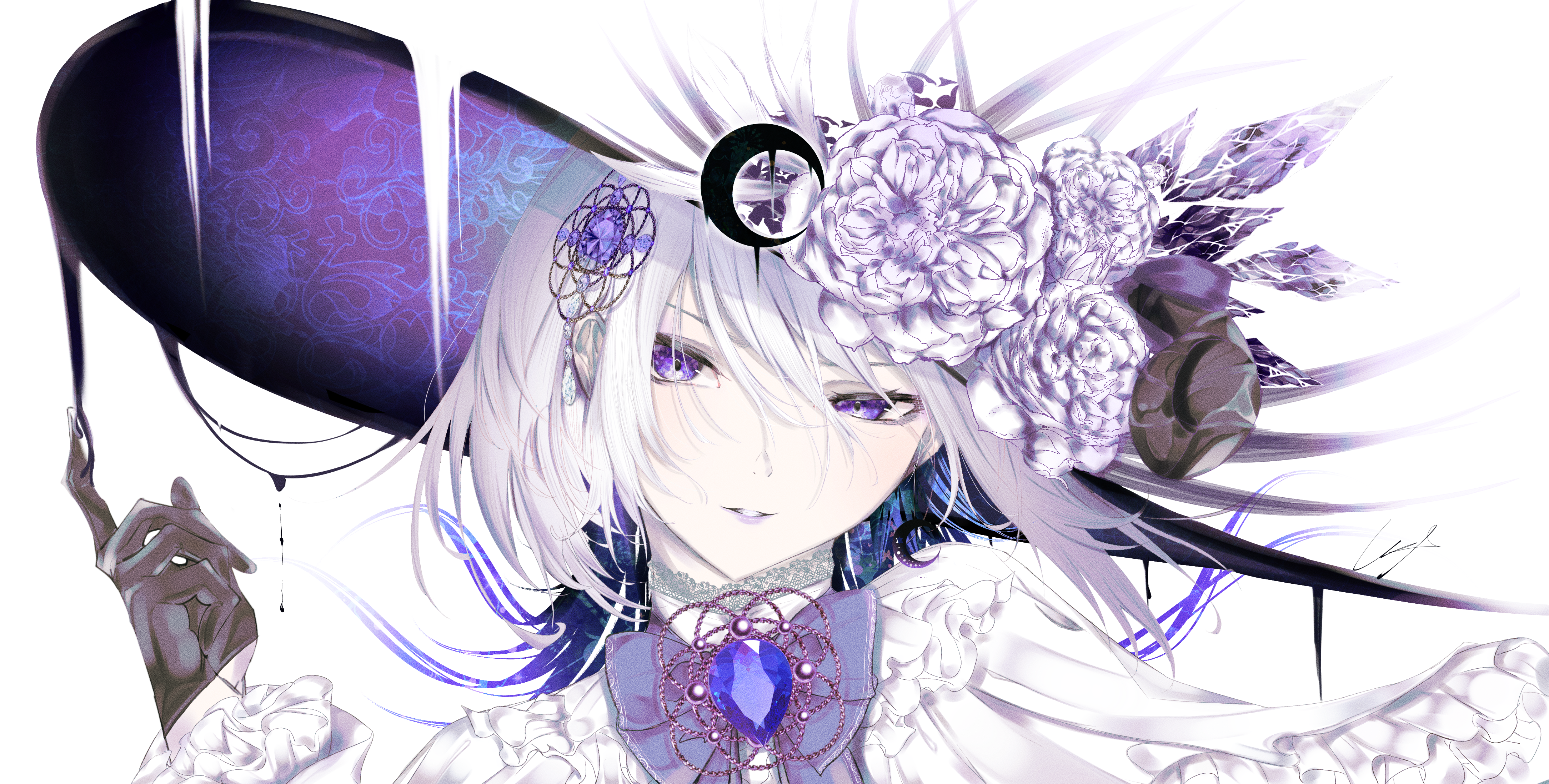 4K fantasy girl with purple eyes and hat HD Wallpaper