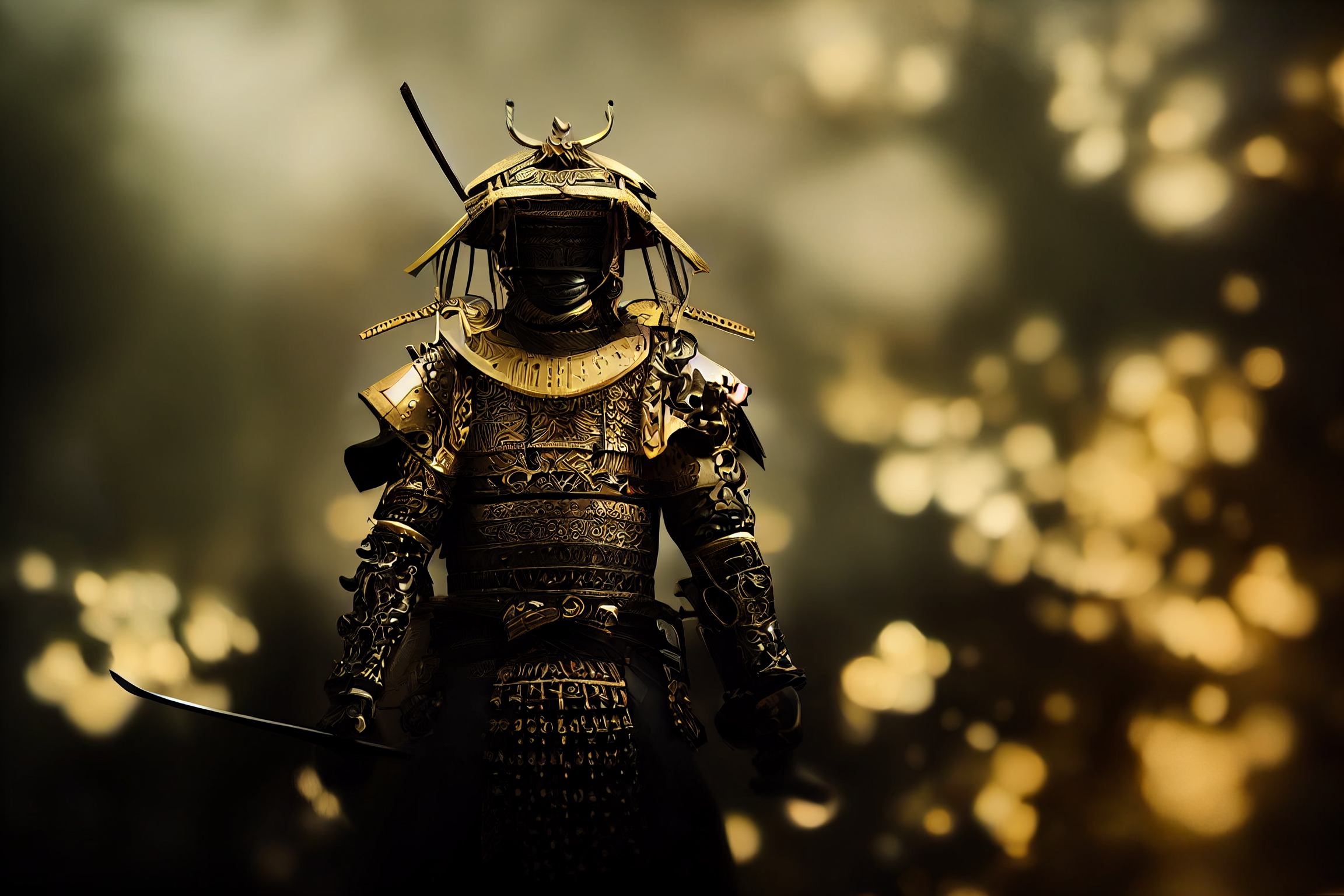 Gold Samurai Warrior in Detailed Armor HD Wallpaper