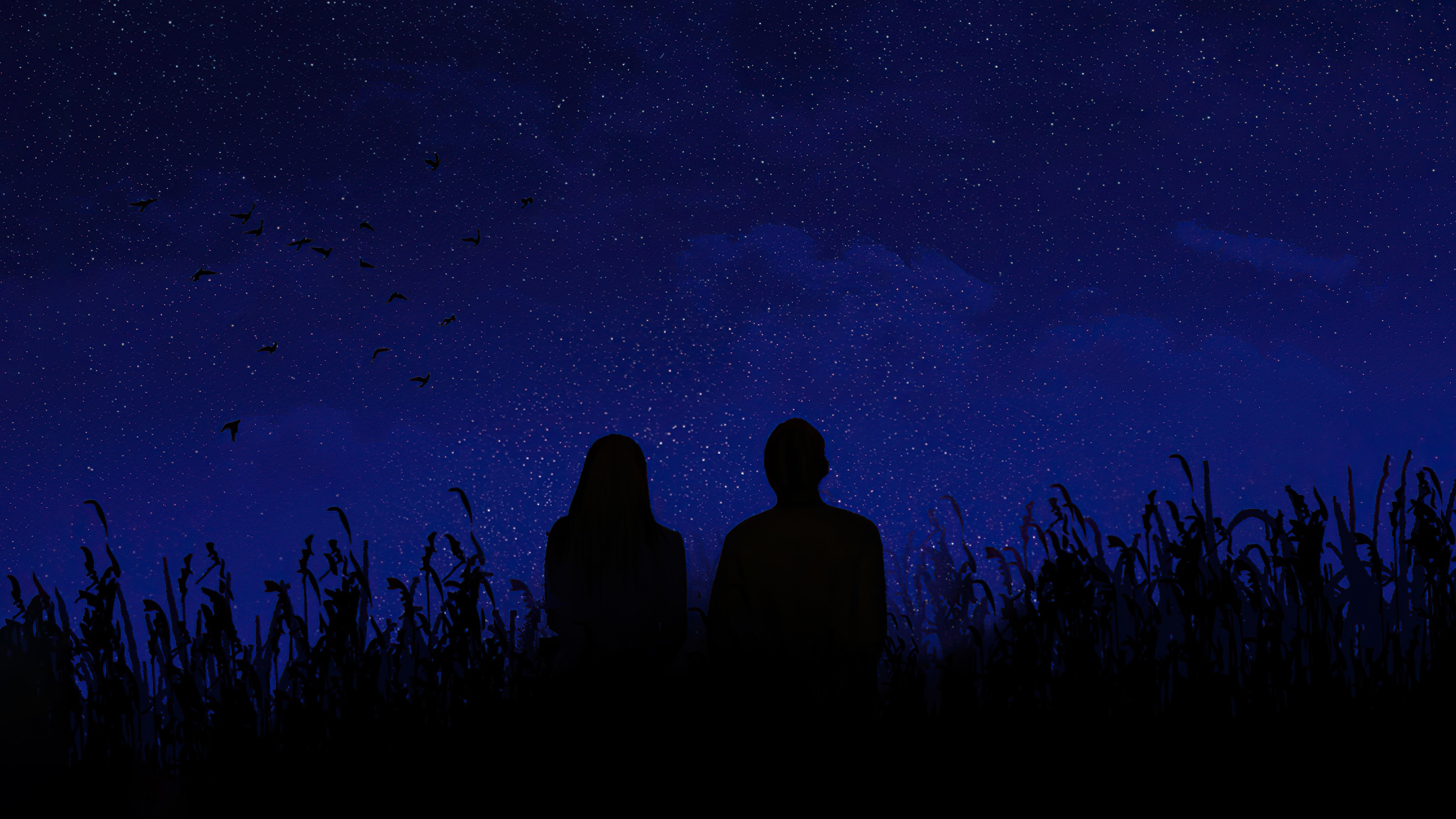 Couple watching a starry night sky HD Wallpaper