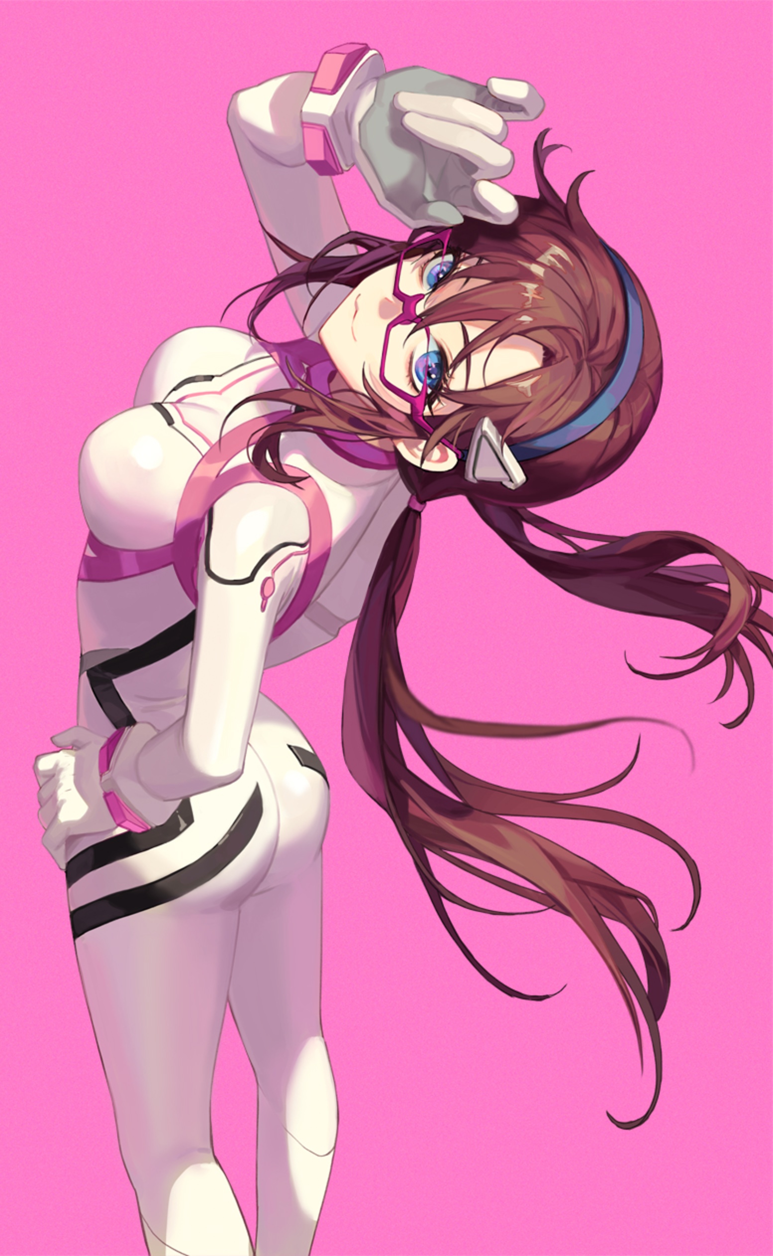 Makinami Mari Illustrious in a white and pink bodysuit HD Phone Wallpaper
