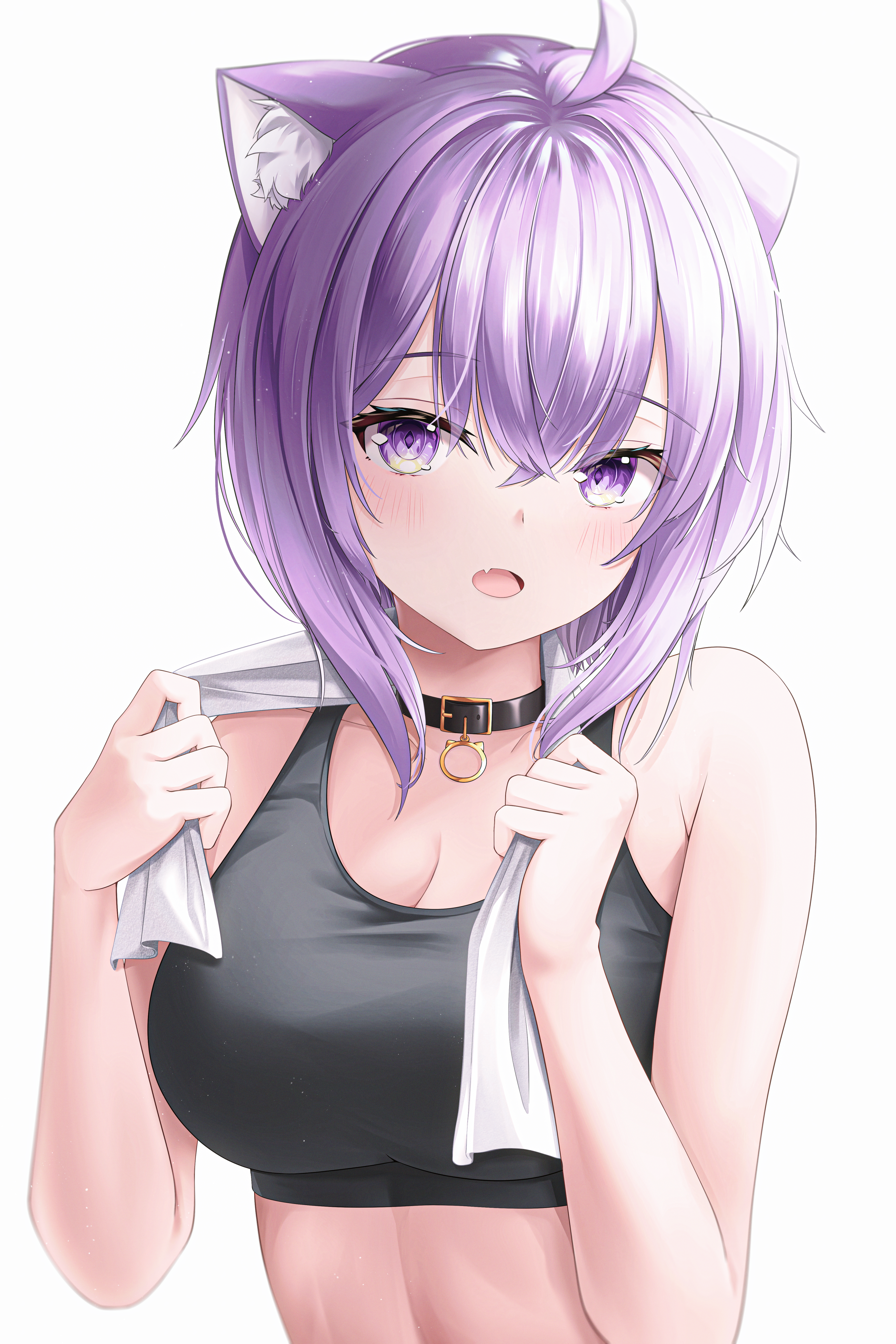 Nekomata Okayu wearing a sports bra and holding a towel HD Phone Wallpaper
