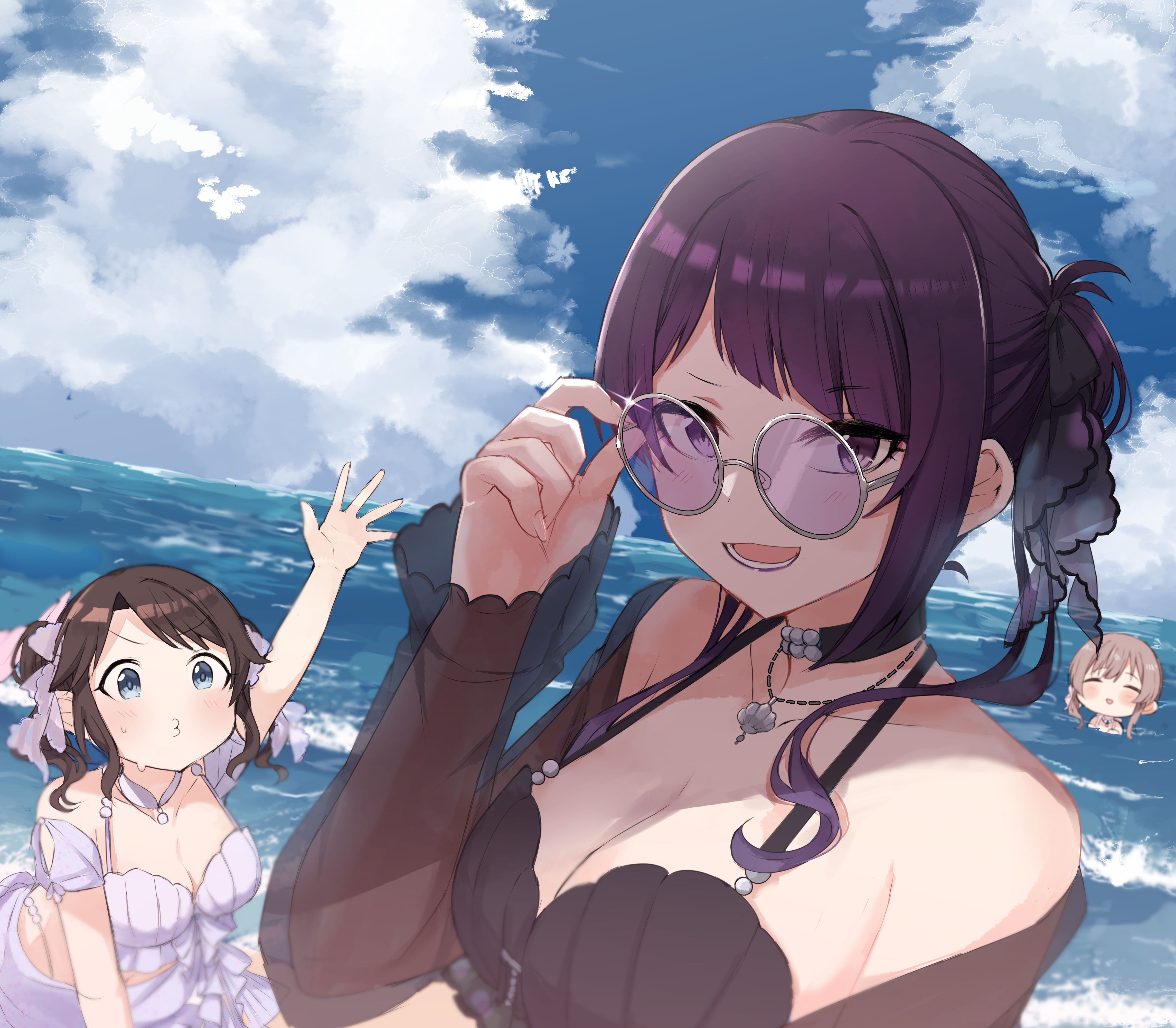 4K anime girls in bikinis at the beach HD Wallpaper