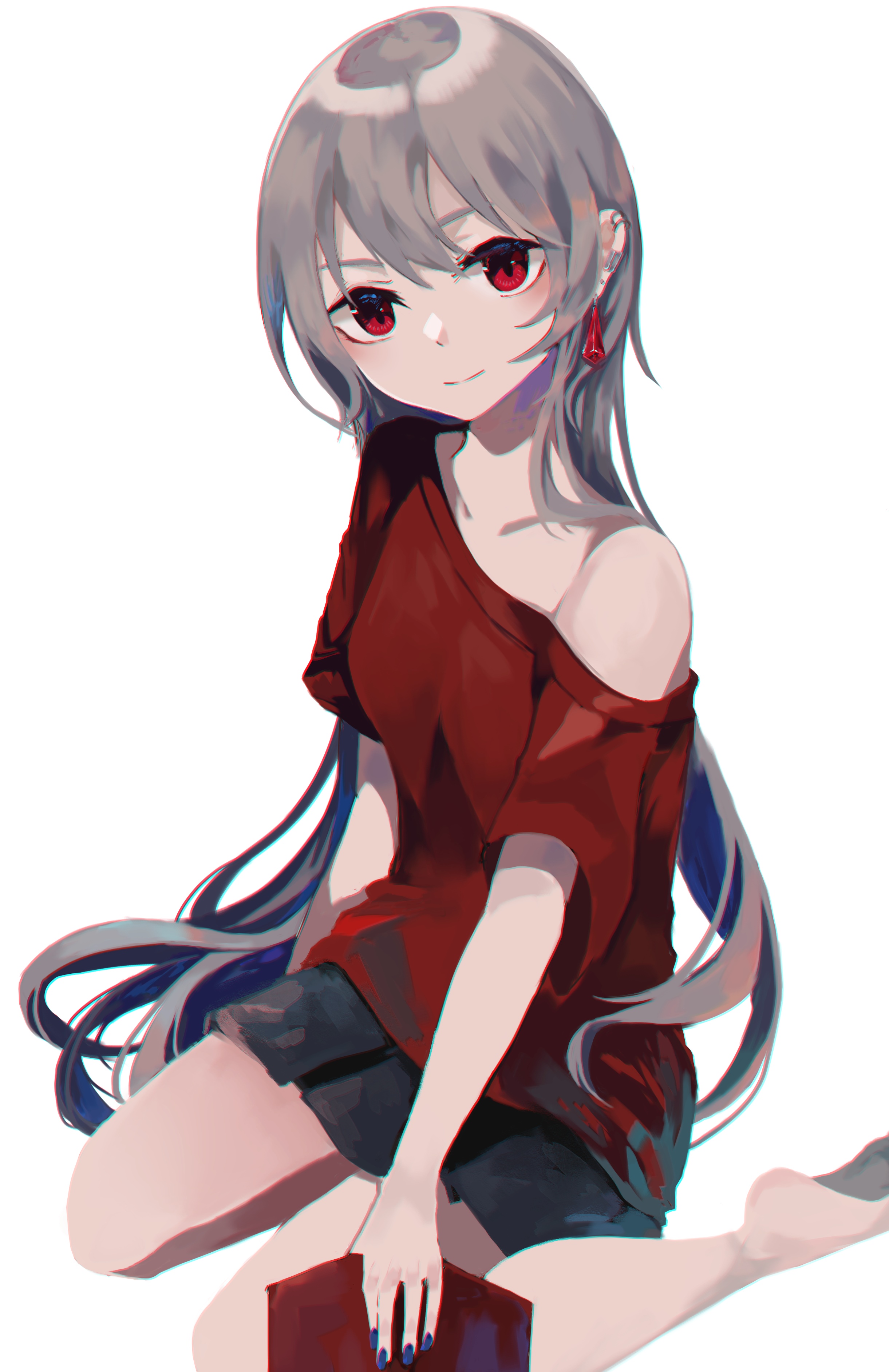 Anime girl with red eyes and grey hair HD Phone Wallpaper
