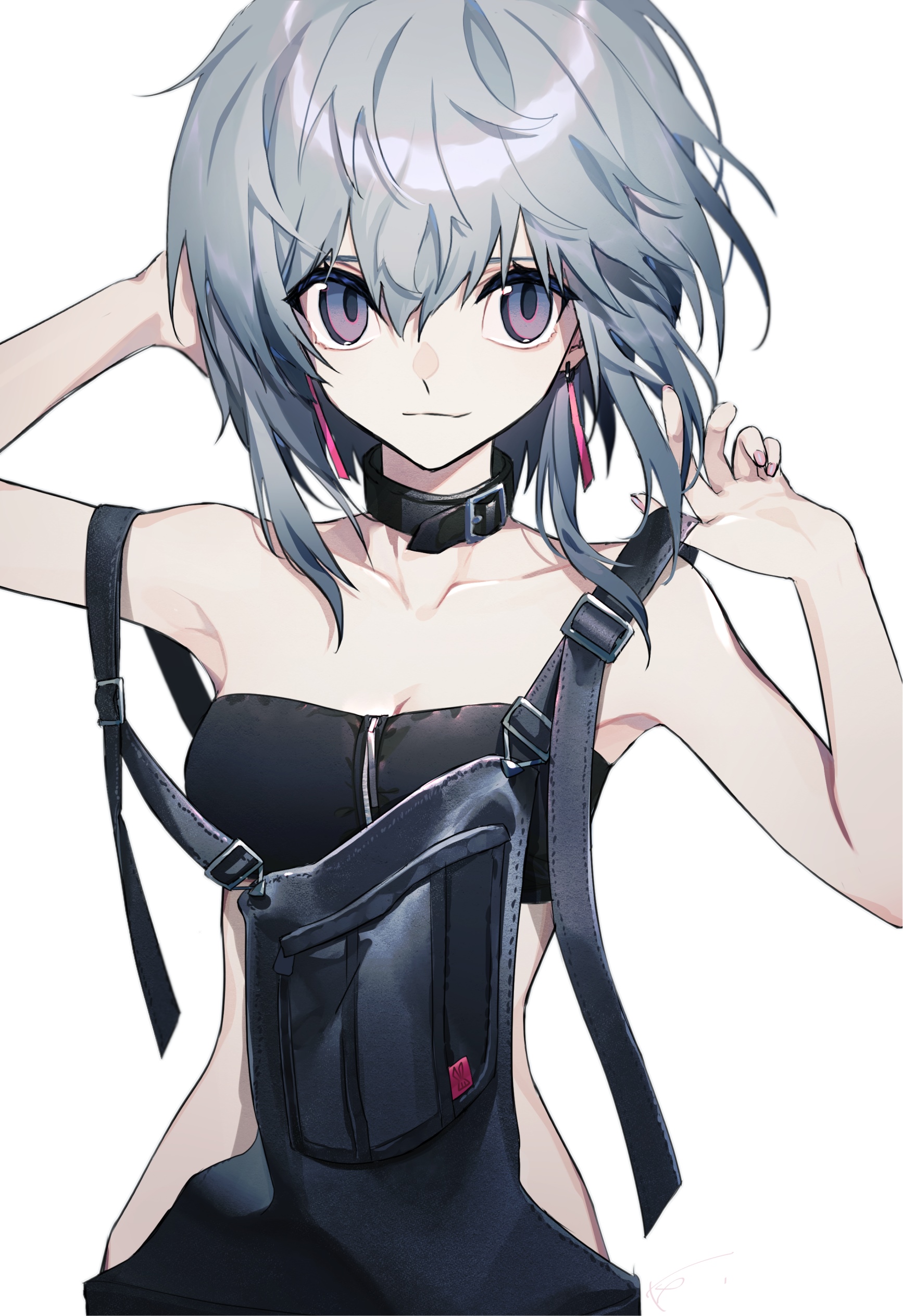 Anime girl with short grey hair and purple eyes HD Phone Wallpaper