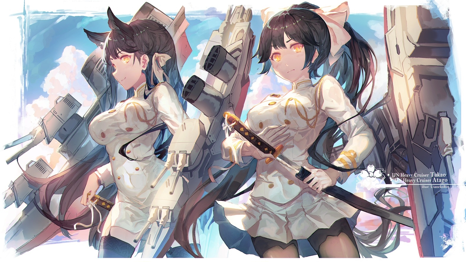 Azur Lane's Takao and Atago with naval cannons HD Wallpaper