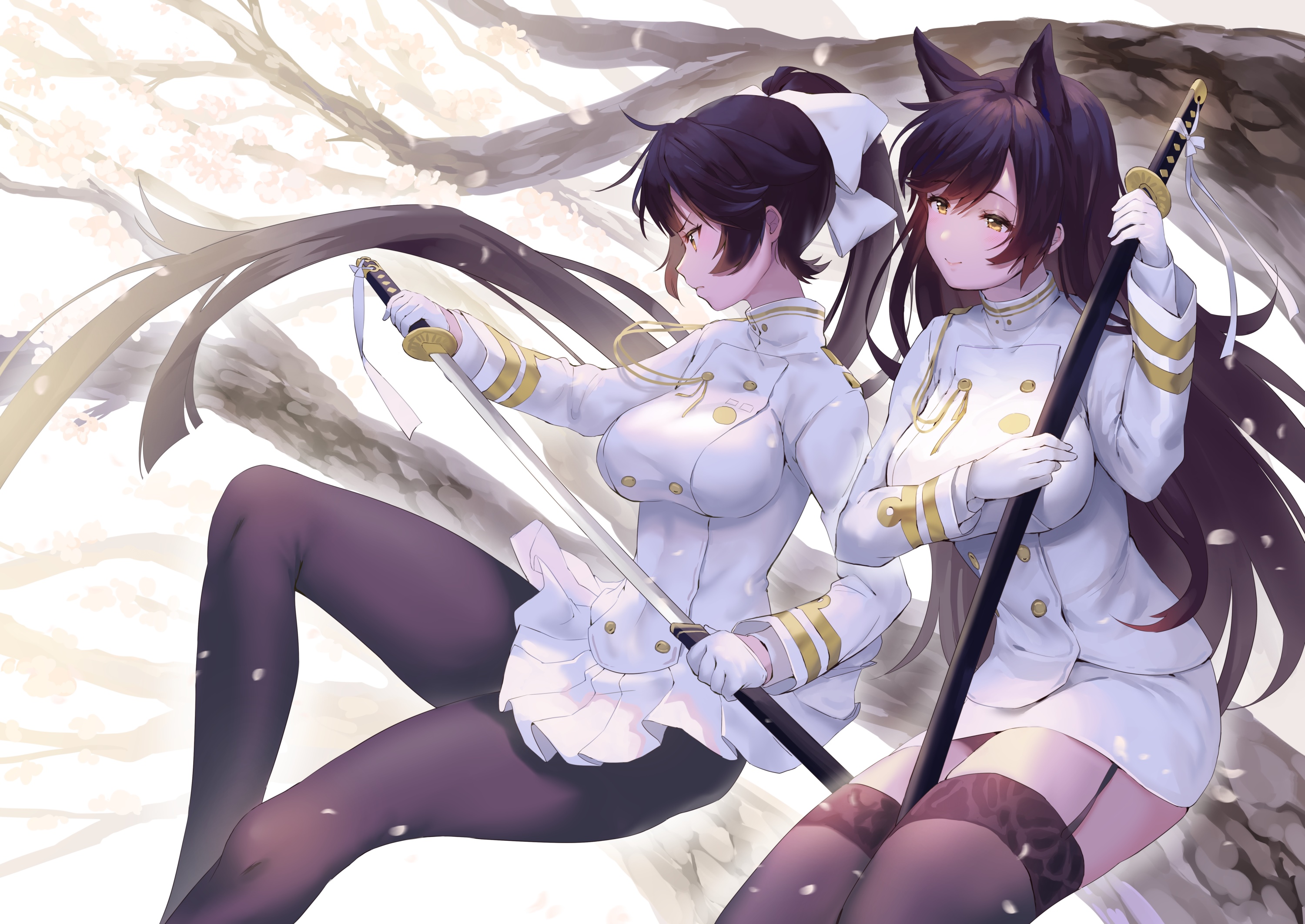 Azur Lane fan art of Takao and Atago with katanas HD Wallpaper