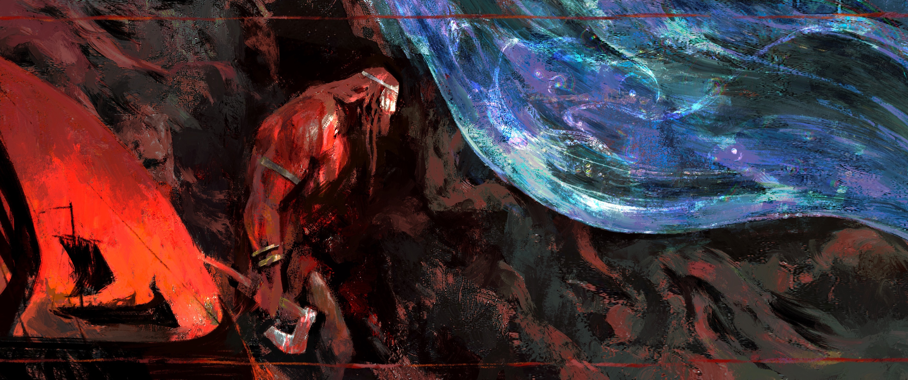 Fantasy art of men with axes and blood HD Wallpaper
