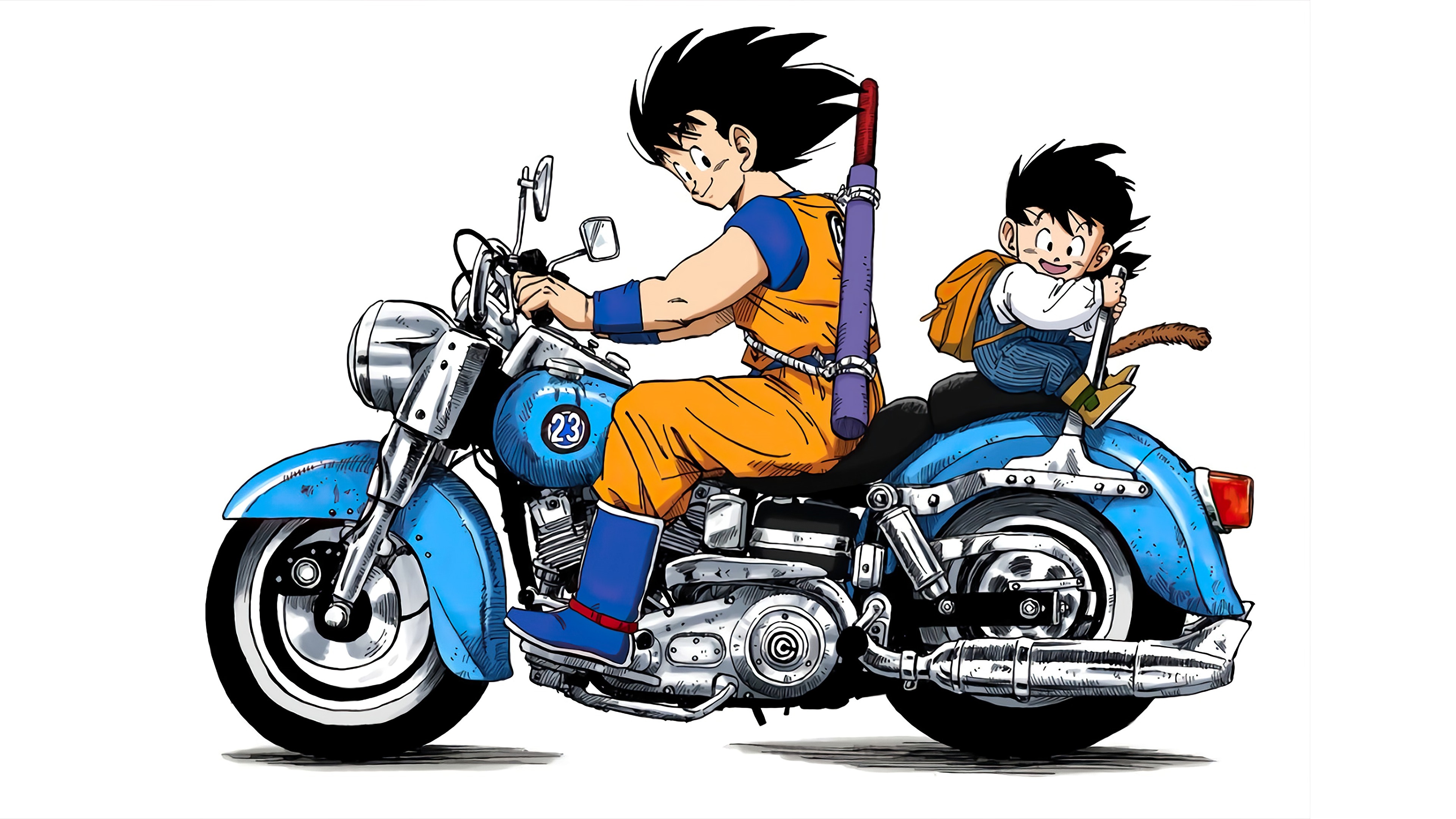 4K Dragon Ball Son Goku and Gohan on Motorcycle HD Wallpaper