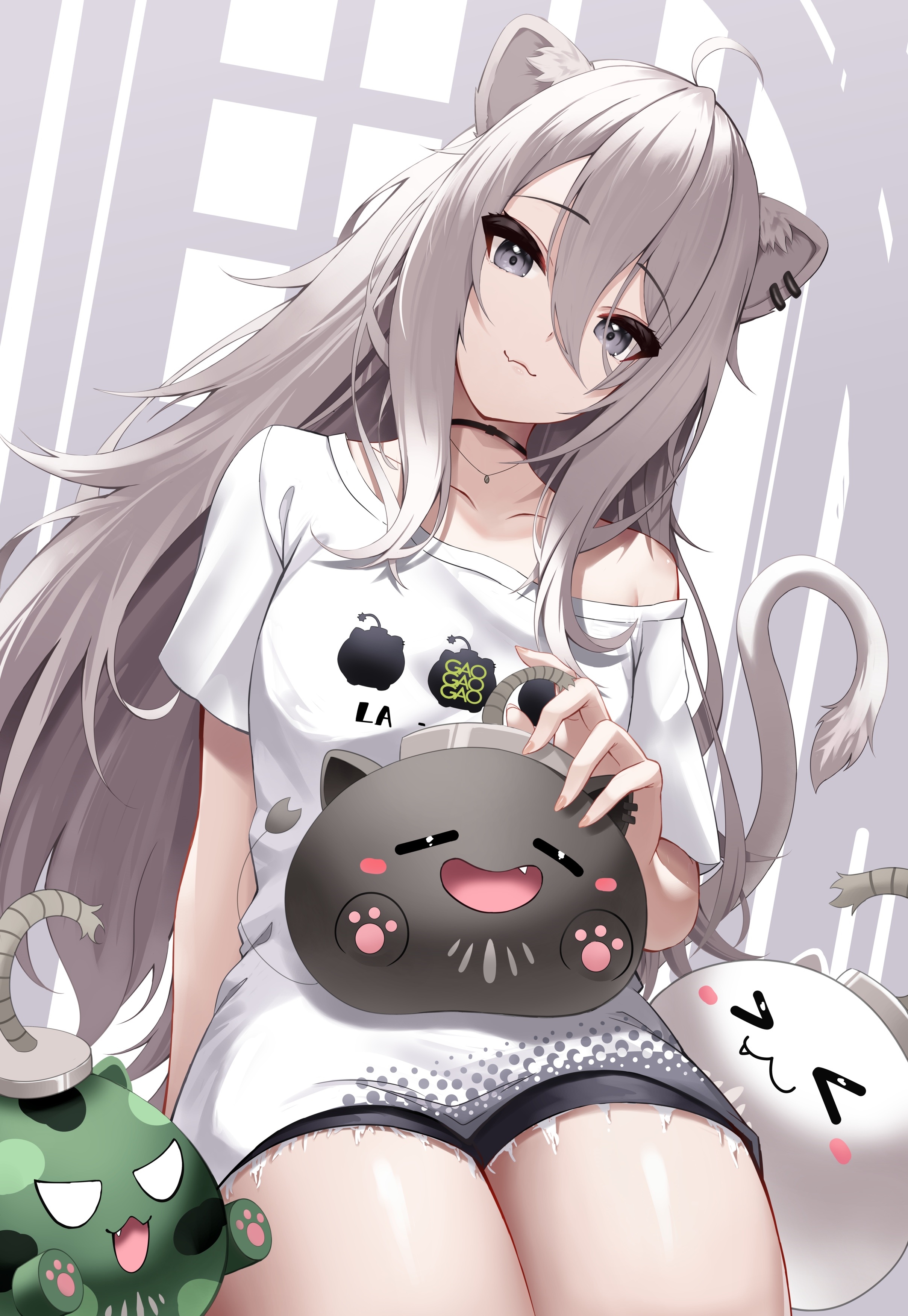Shishiro Botan with cat-shaped bombs HD Phone Wallpaper