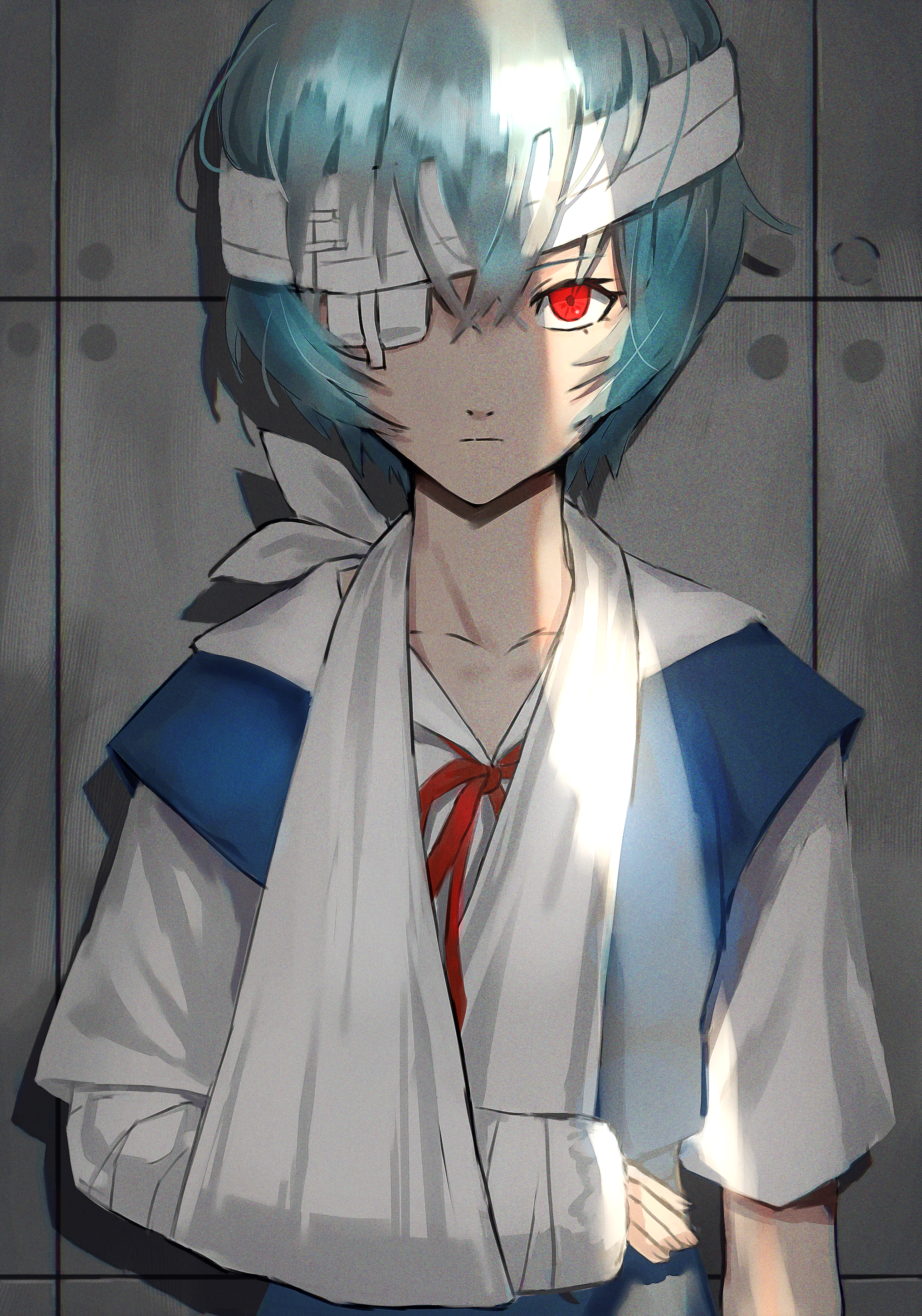 Ayanami Rei with bandages and red eyes HD Phone Wallpaper