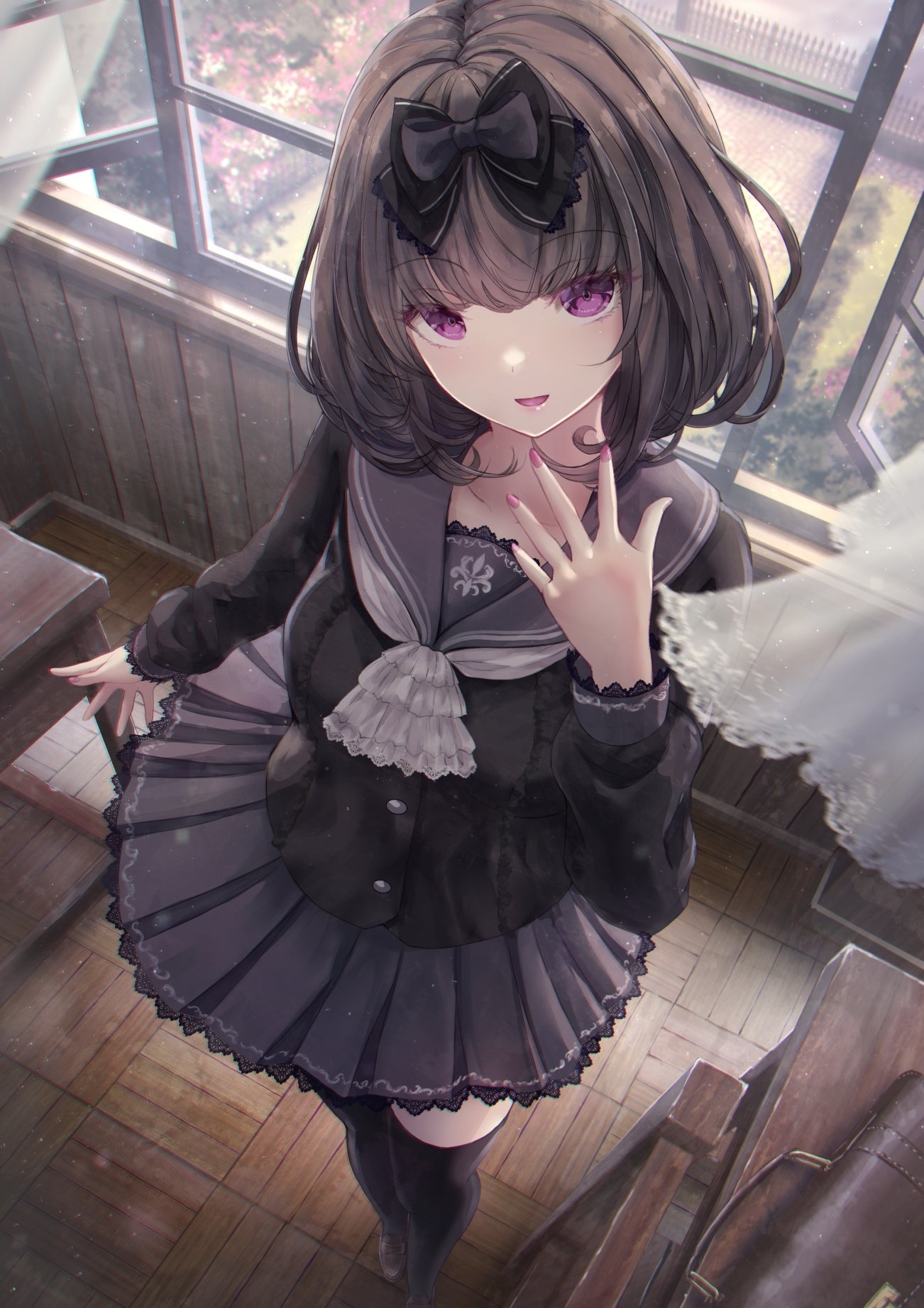Girl in school uniform by the window HD Phone Wallpaper