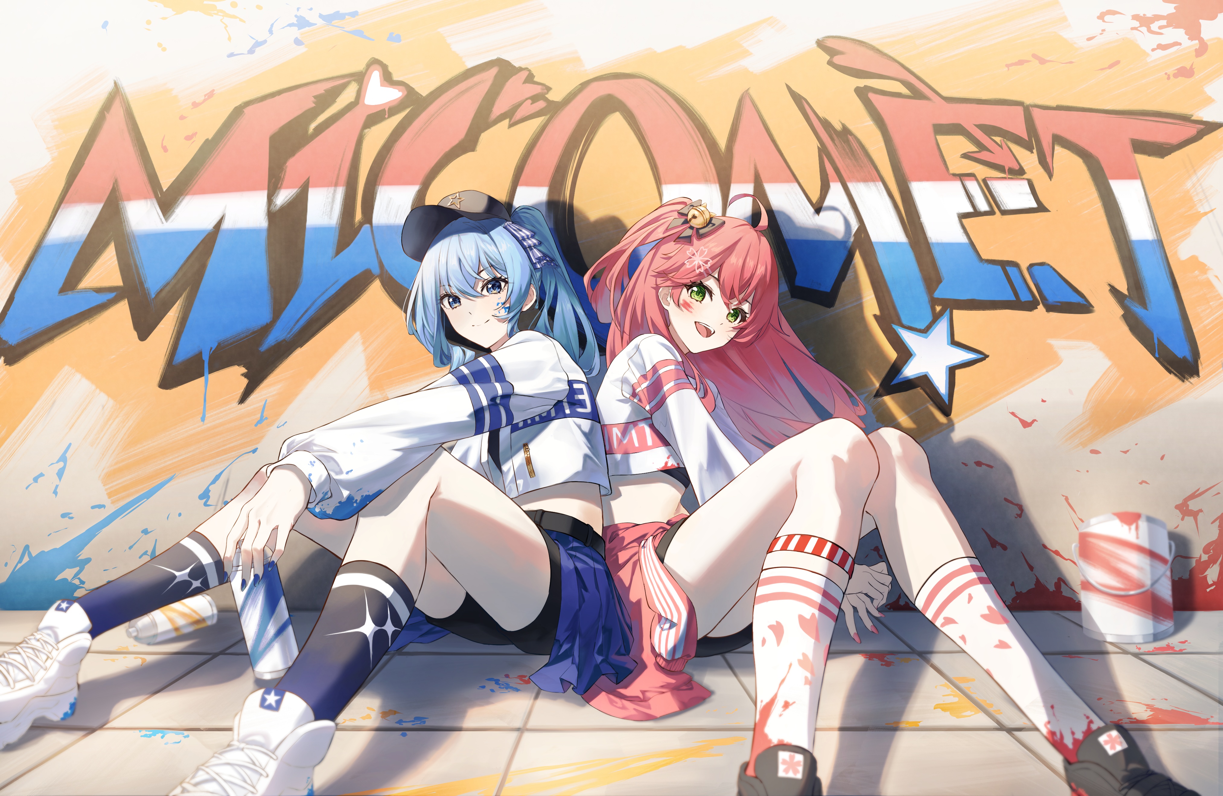 4K Hololive Fan Art: Miko and Suisei with Graffiti HD Wallpaper