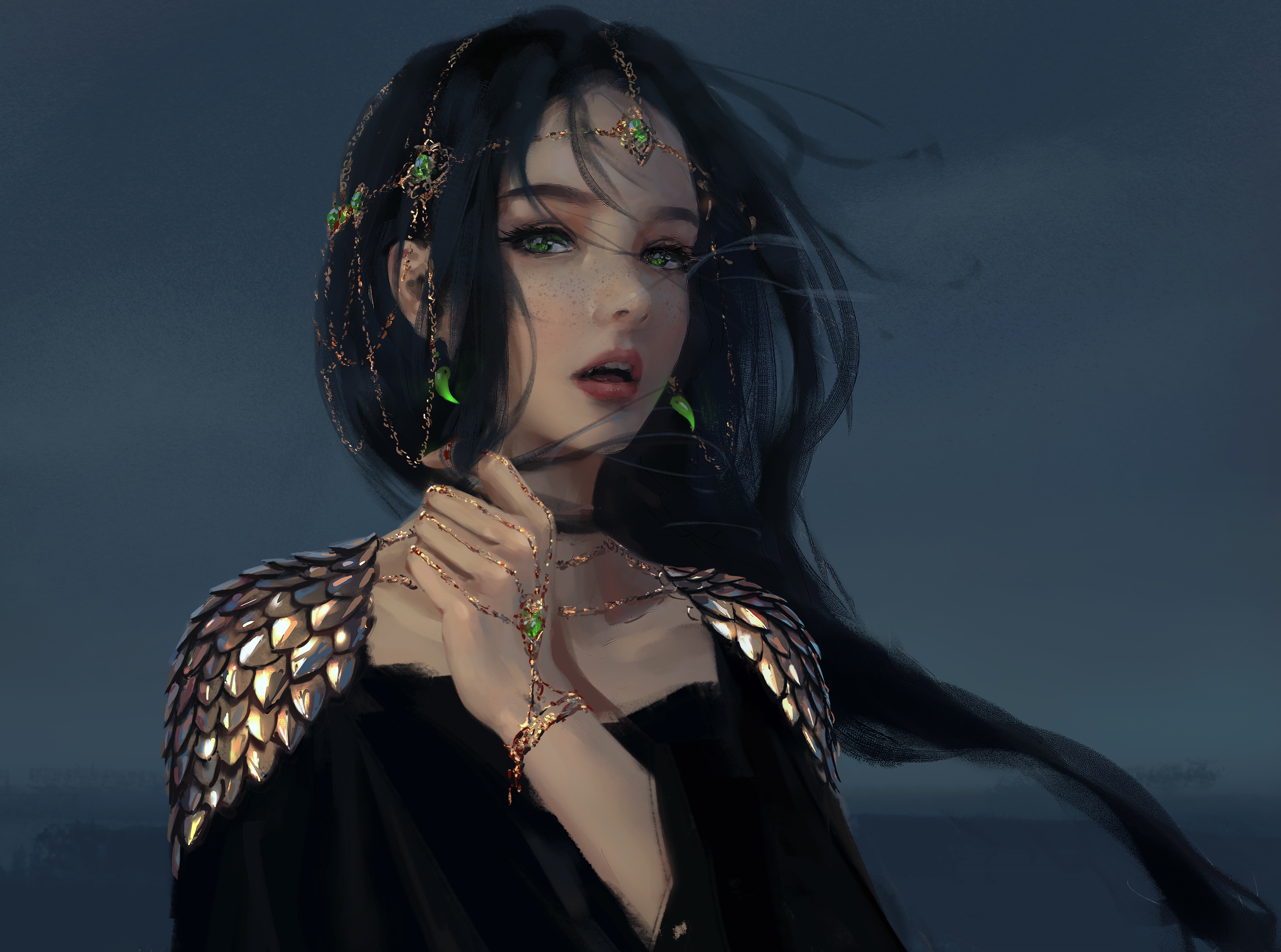 4K WLOP Ghostblade princess with green eyes HD Wallpaper