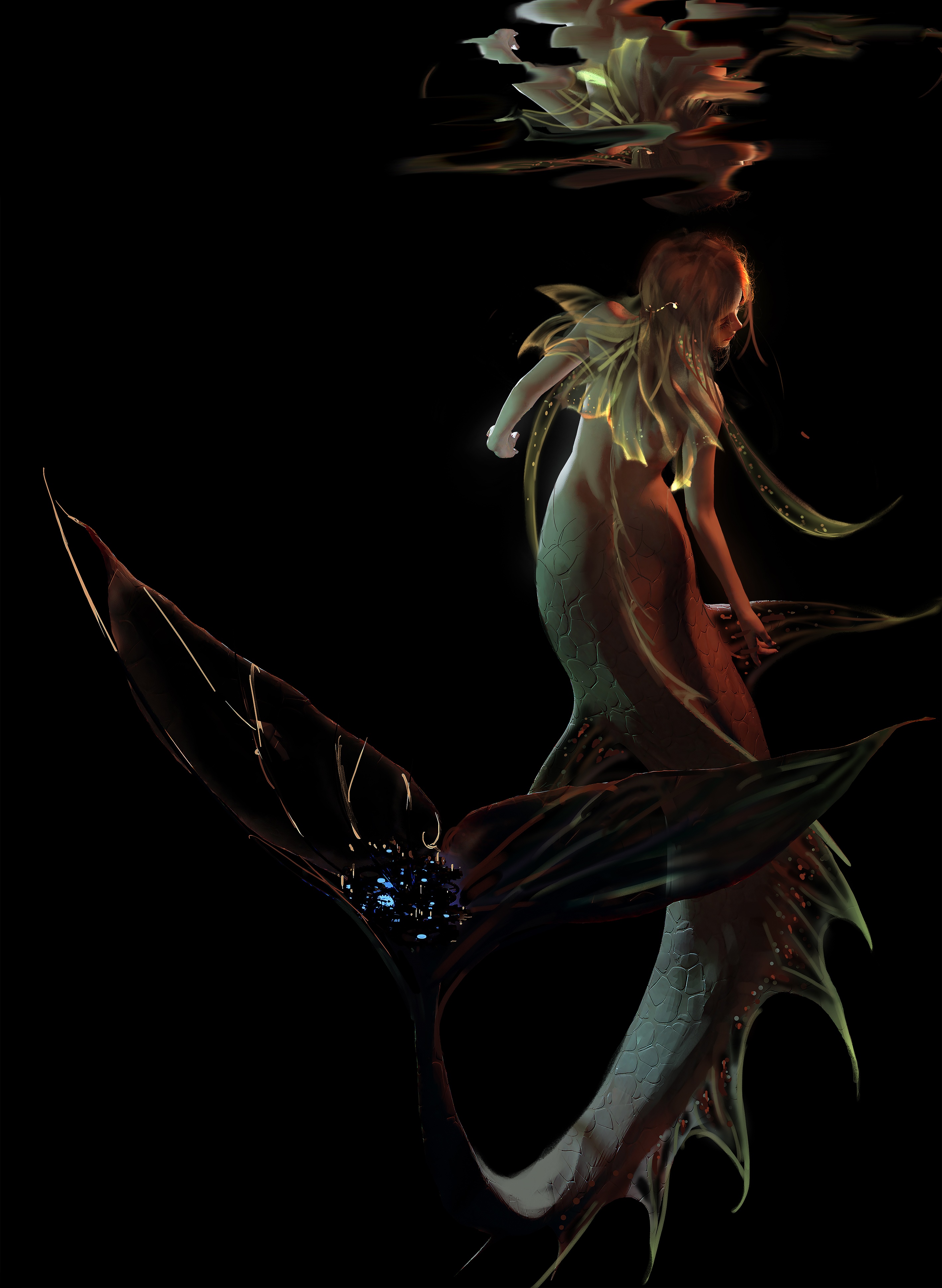 Artwork of a mermaid by WLOP HD Phone Wallpaper