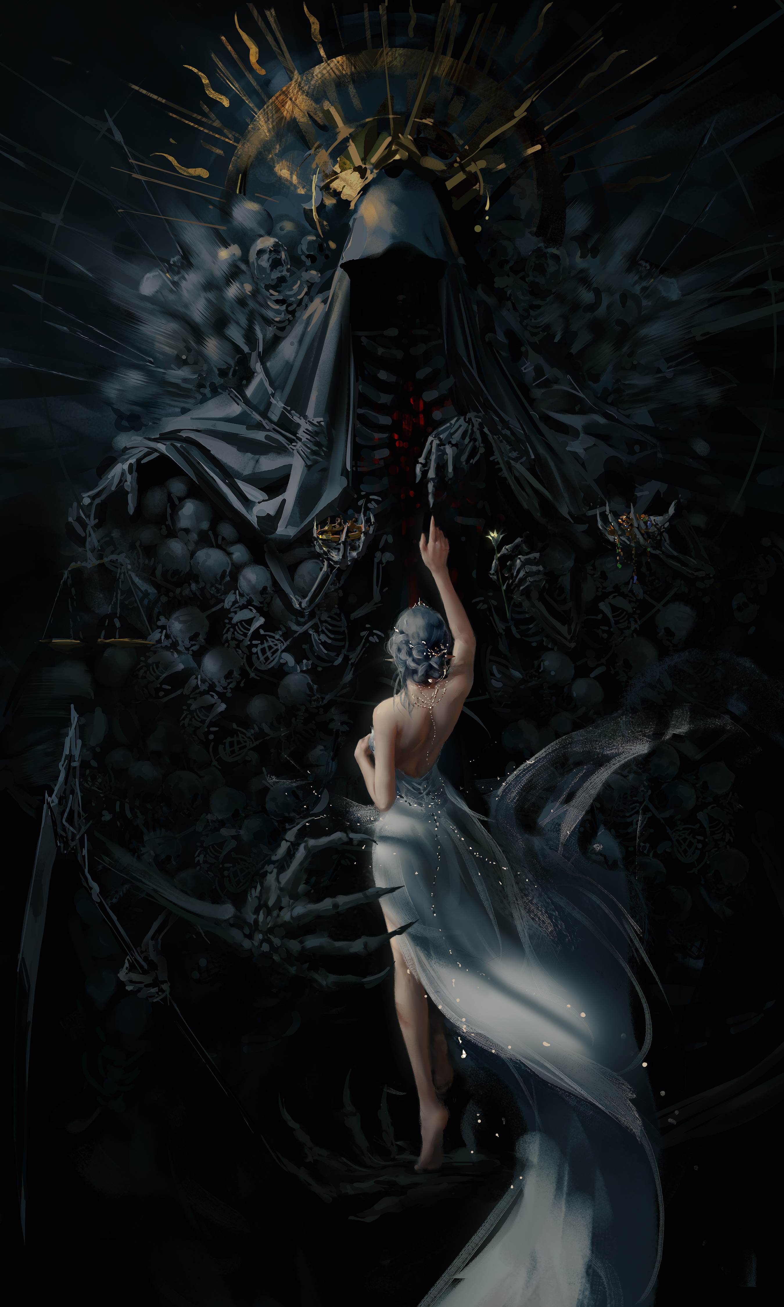 WLOP's Ghostblade Princess Artwork HD Phone Wallpaper