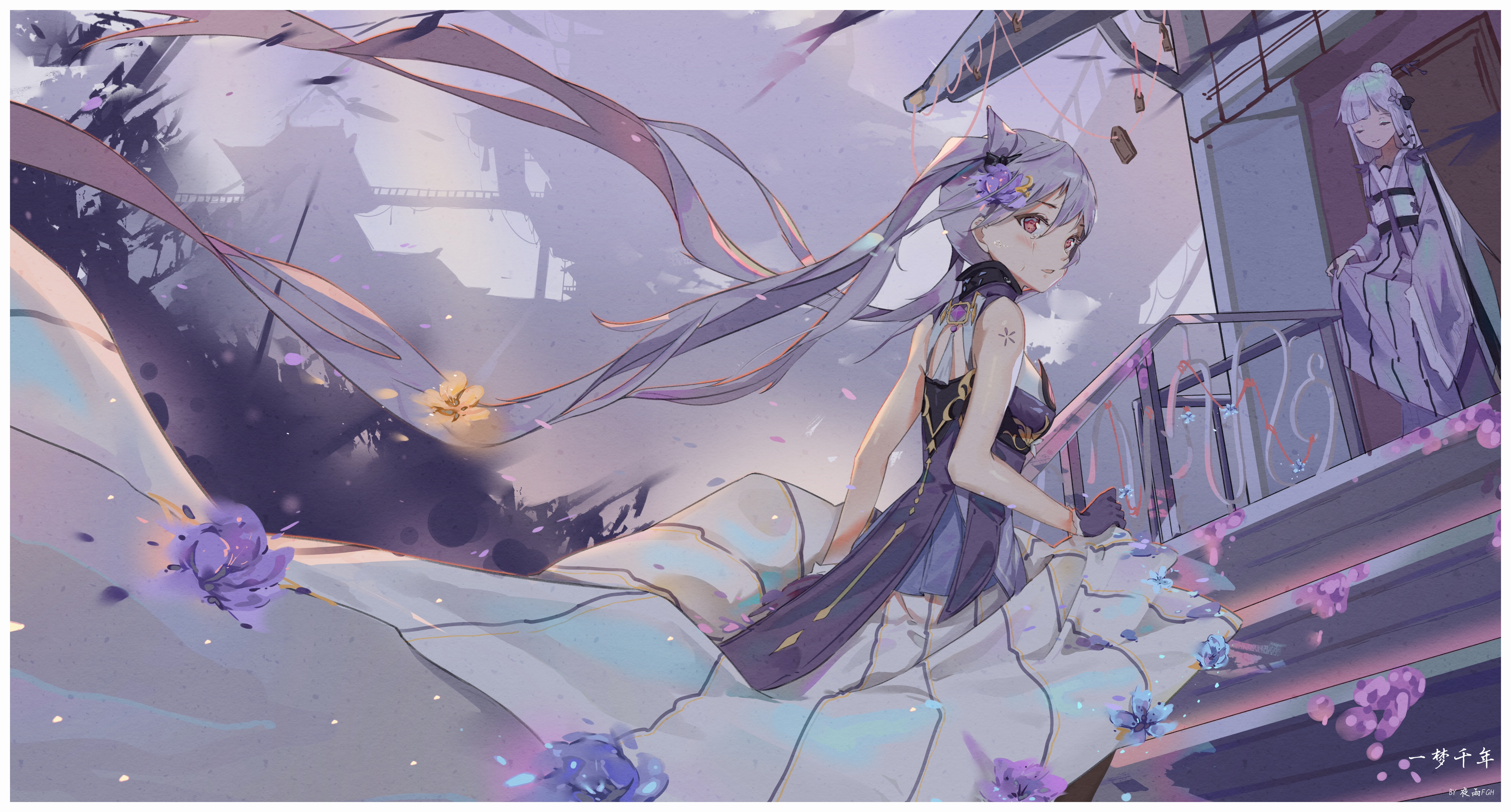 4K Genshin Impact Keqing with flowers HD Wallpaper