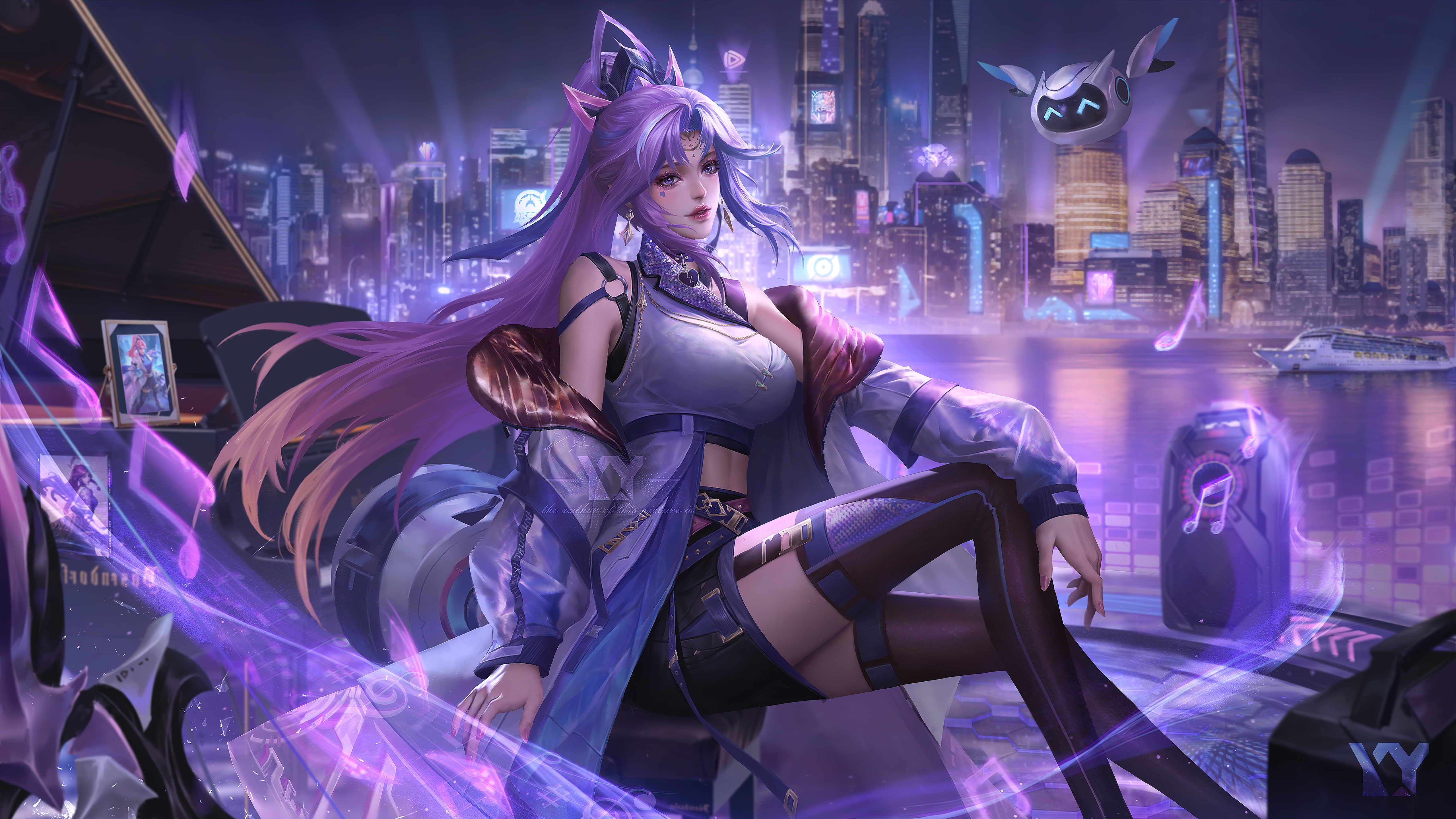 4K Honor of Kings: Purple-haired woman with musical notes HD Wallpaper