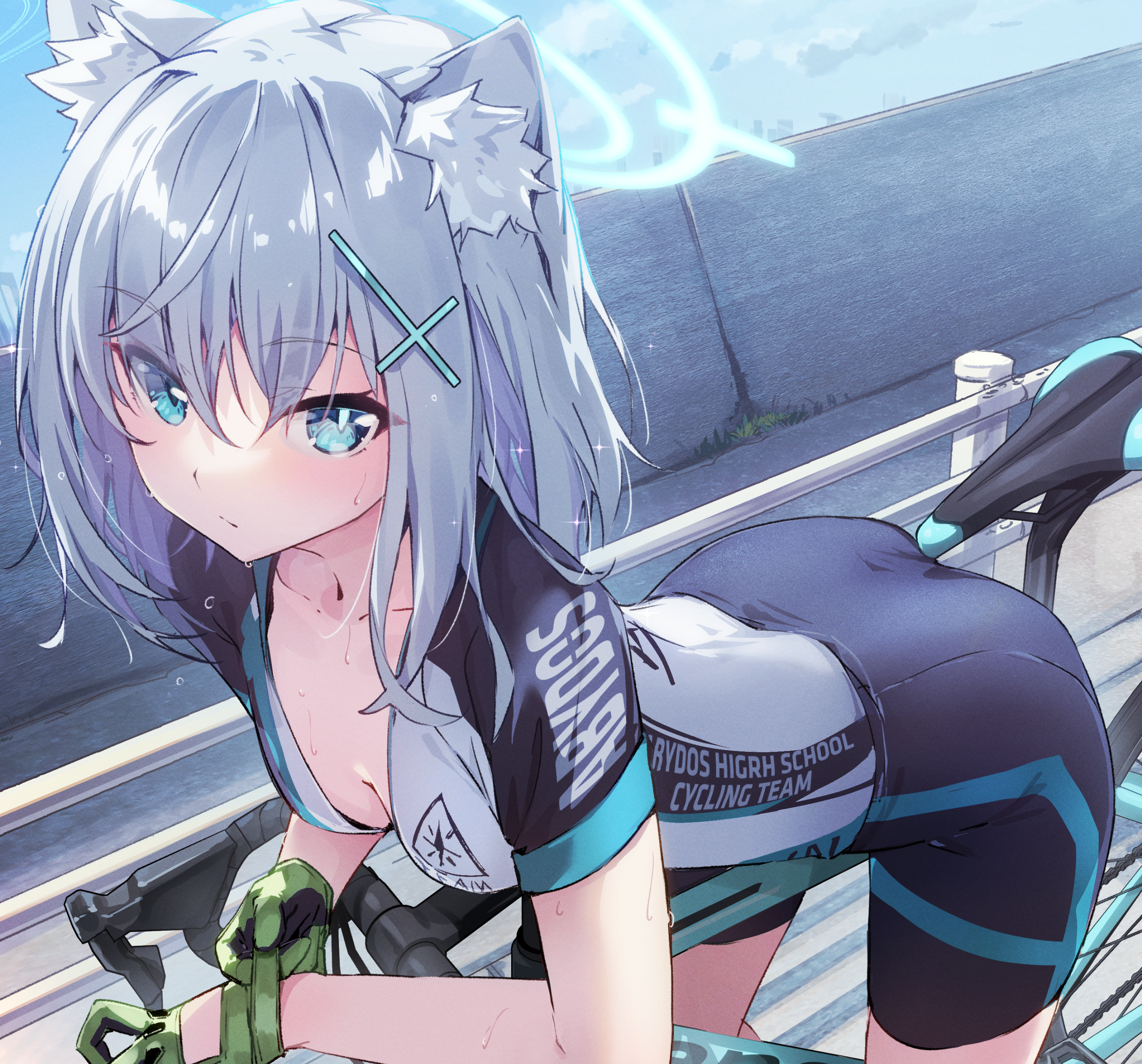 Shiroko from Blue Archive on a bicycle HD Wallpaper
