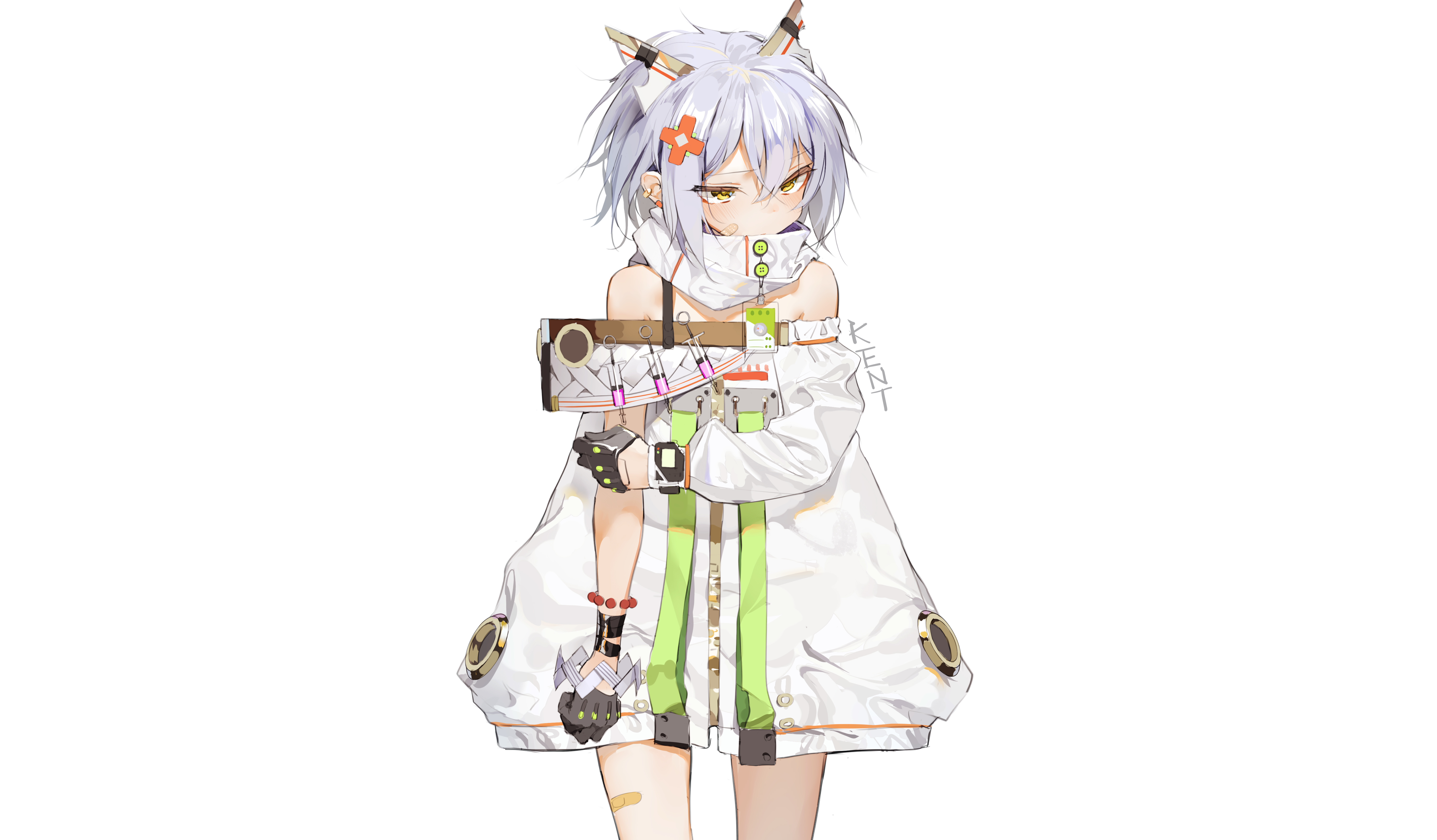 4K anime girl with silver hair and yellow eyes HD Wallpaper