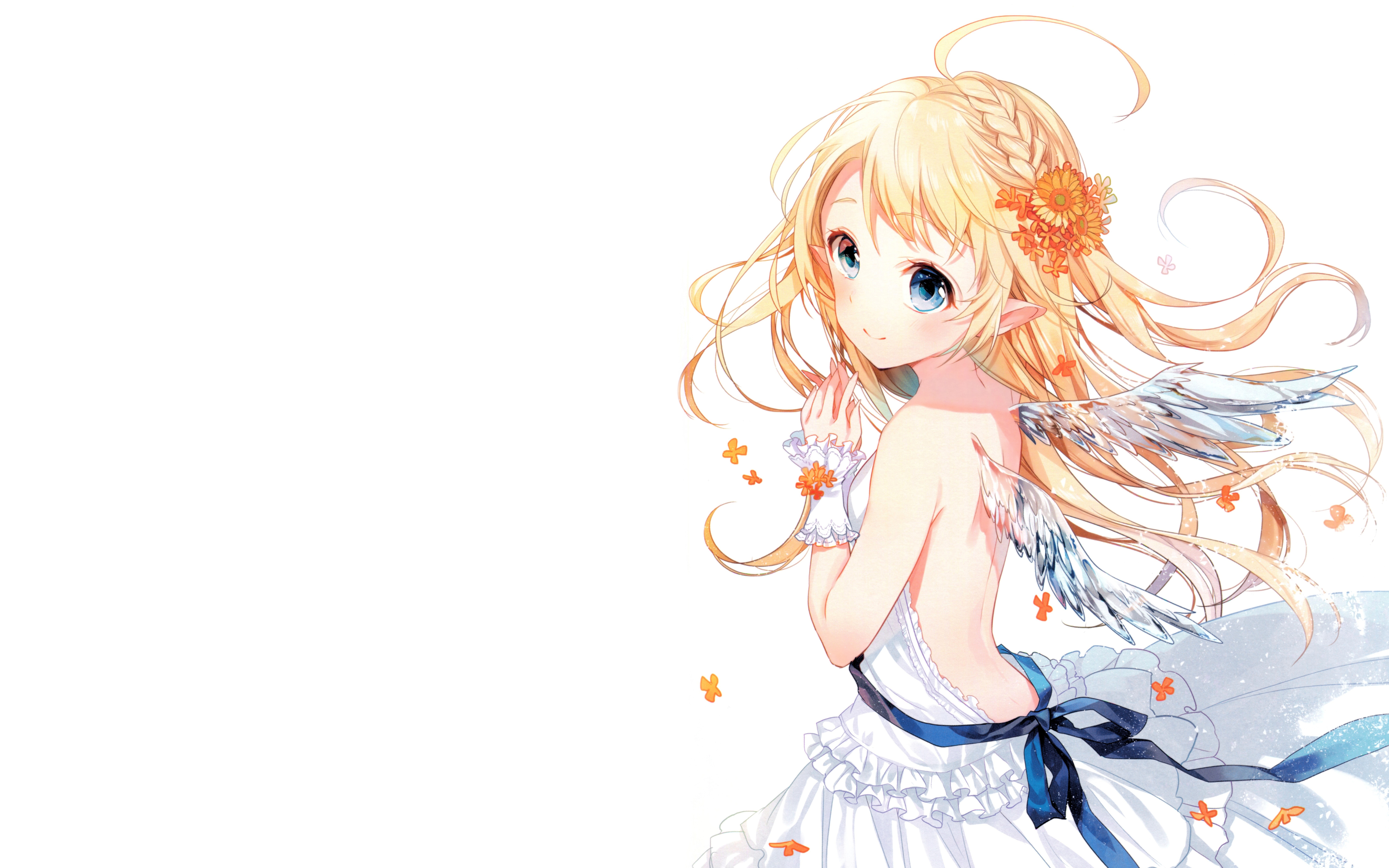 4K Anime Girl with Blonde Hair and Wings HD Wallpaper